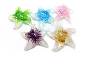 Glass Lampwork STARFiSH Pendants, Purple Aqua Pink Green Gold