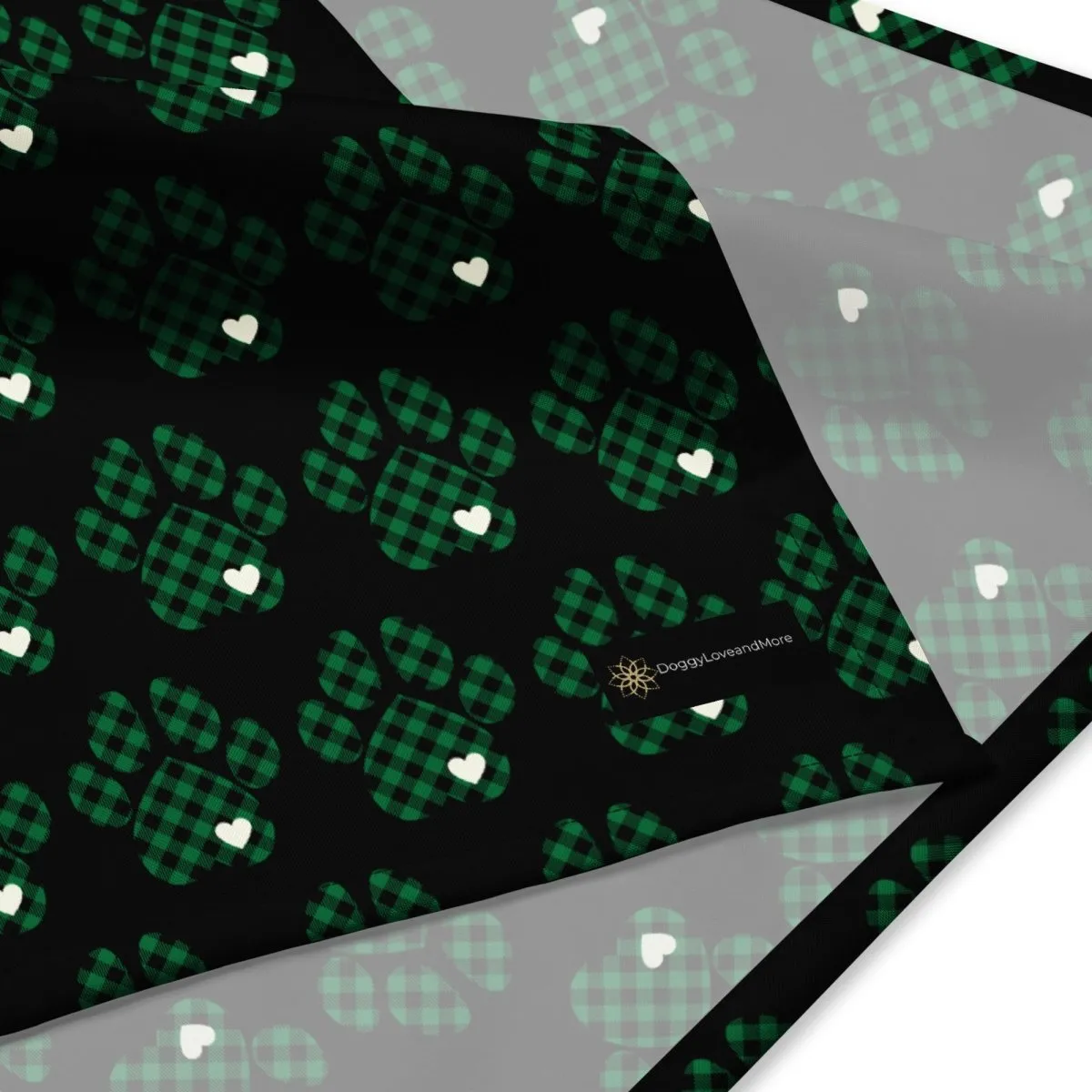 Green Buffalo Plaid Dog Paw Bandana