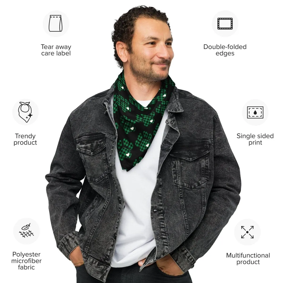 Green Buffalo Plaid Dog Paw Bandana