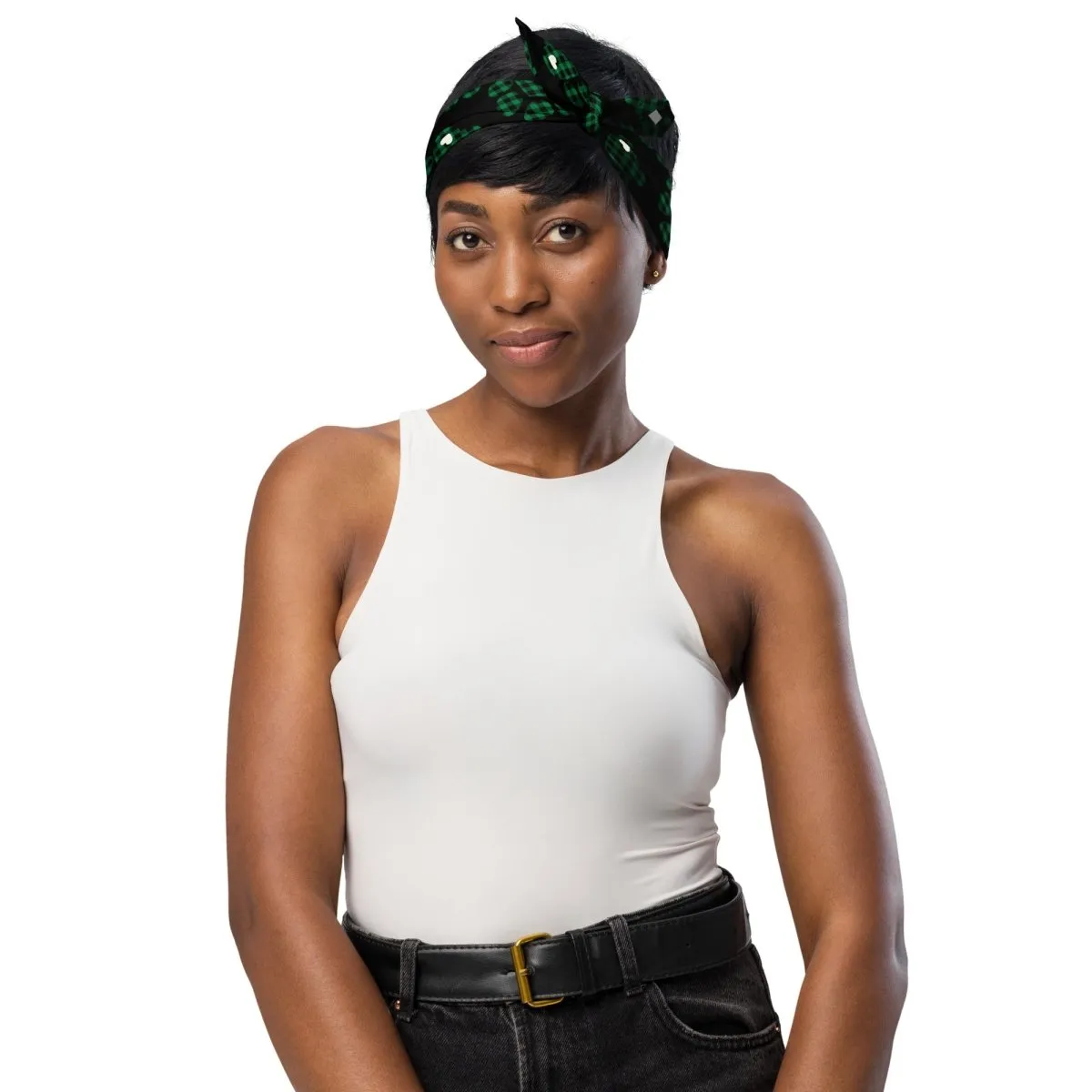 Green Buffalo Plaid Dog Paw Bandana