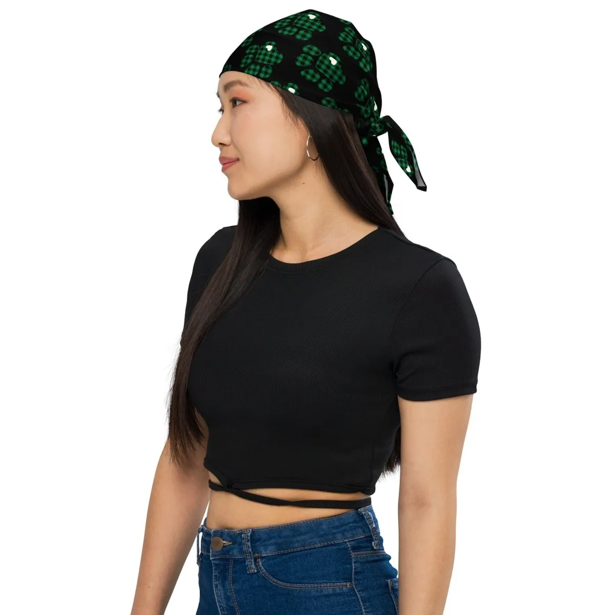 Green Buffalo Plaid Dog Paw Bandana