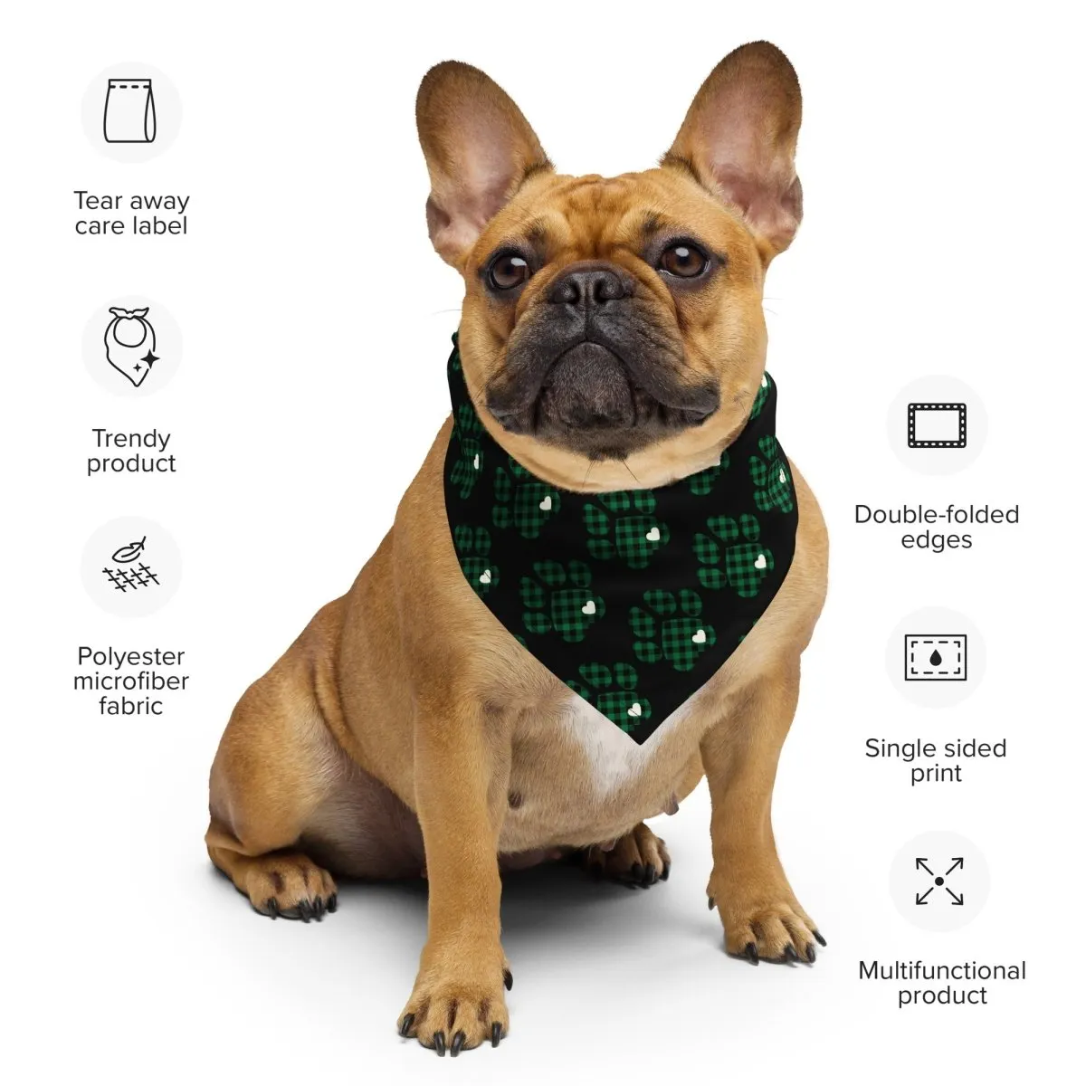 Green Buffalo Plaid Dog Paw Bandana