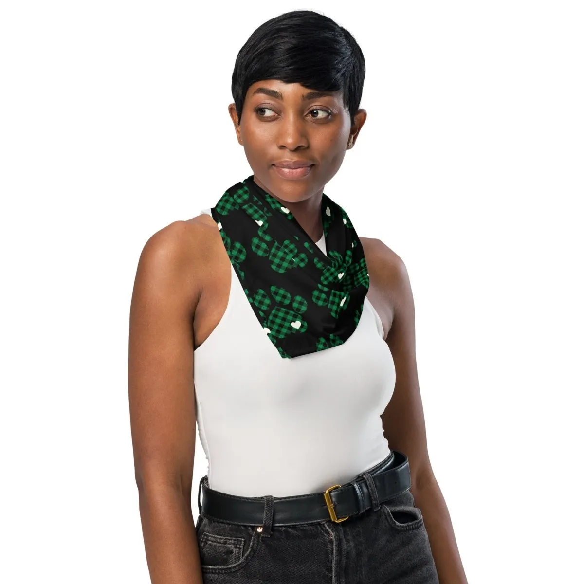 Green Buffalo Plaid Dog Paw Bandana