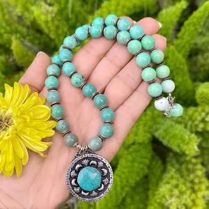 Green Chrysoprase and Howlite Bohemian Pendant Necklace