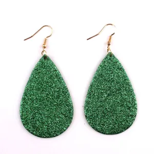 Green Glitter Teardrop Earrings