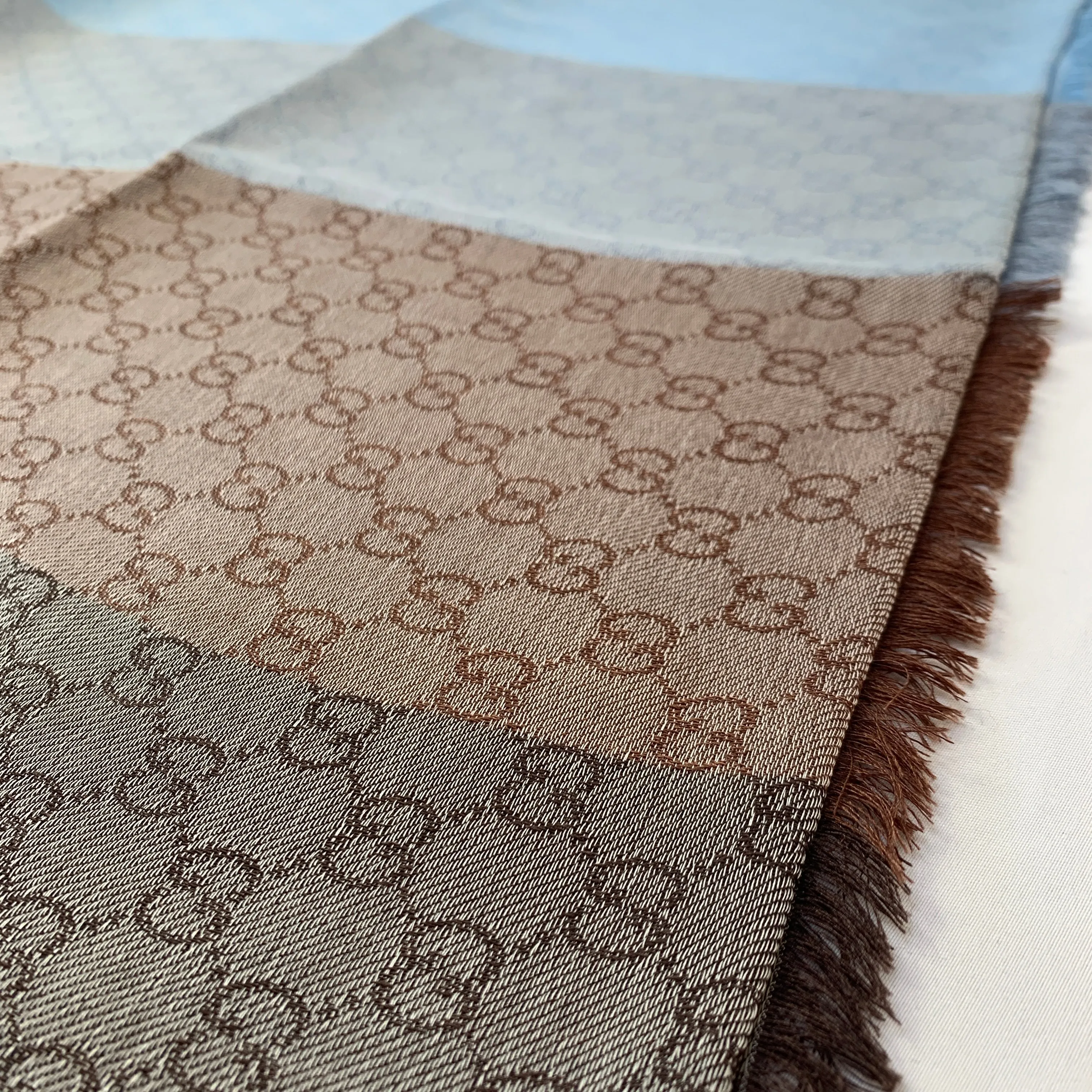 Gucci GG Lenolis Colorblock Scarf in Blue and Brown