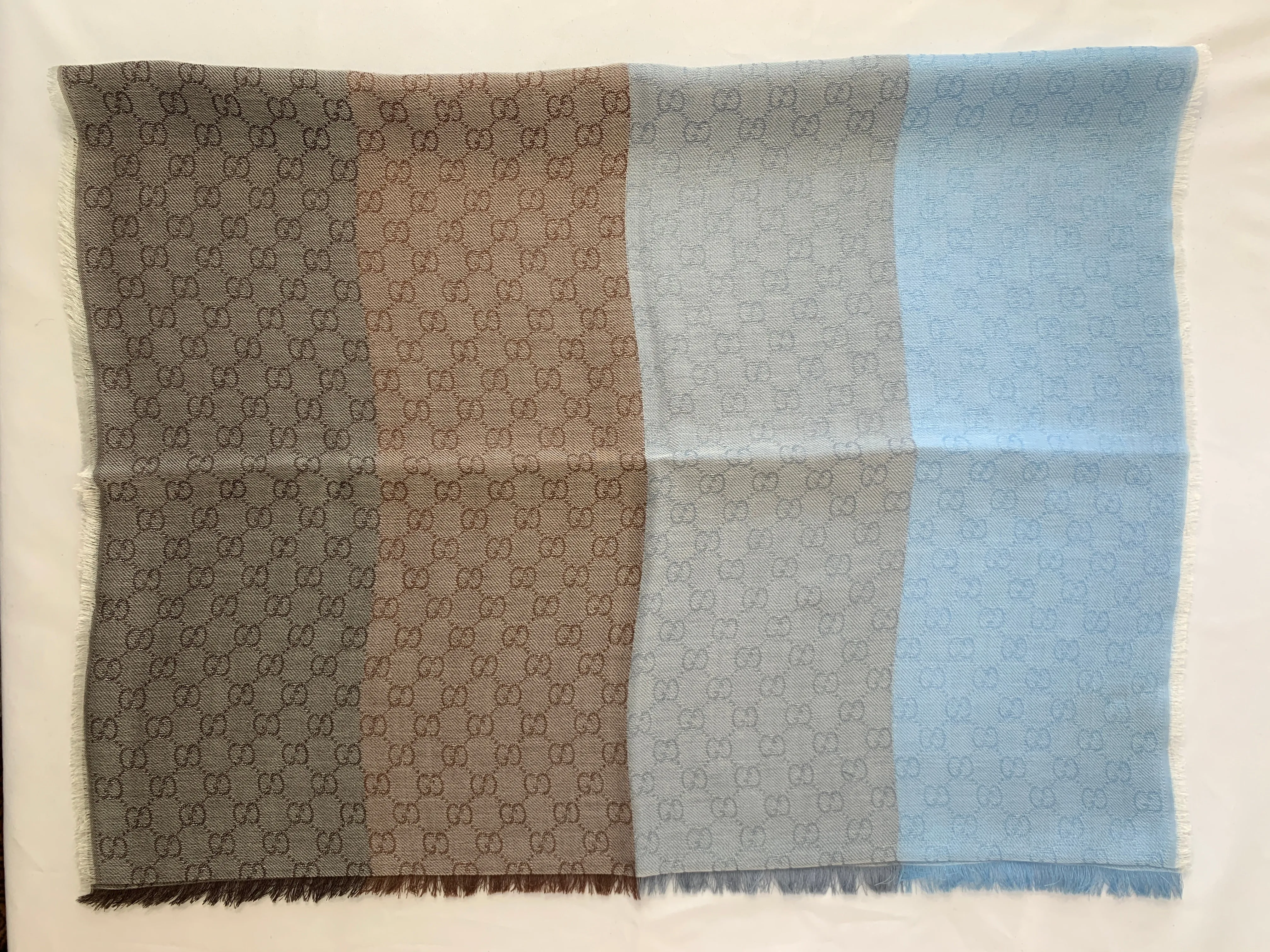 Gucci GG Lenolis Colorblock Scarf in Blue and Brown