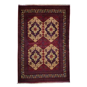 Hand-Knotted Afghan Belgic Turkoman Tribal Wool Rug (Size 6.7 X 9.3) Brral-2655