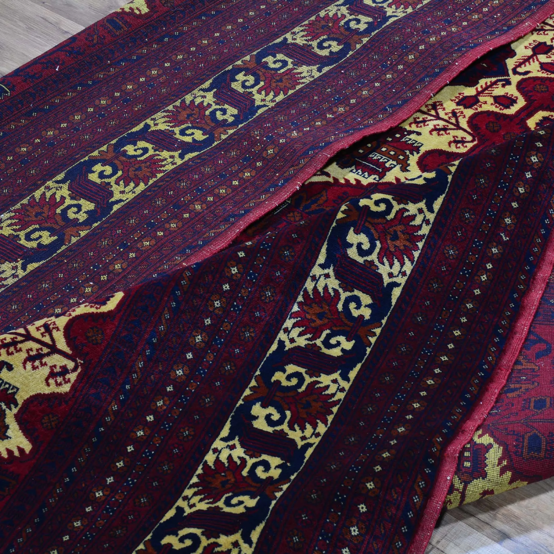 Hand-Knotted Afghan Belgic Turkoman Tribal Wool Rug (Size 6.7 X 9.3) Brral-2655