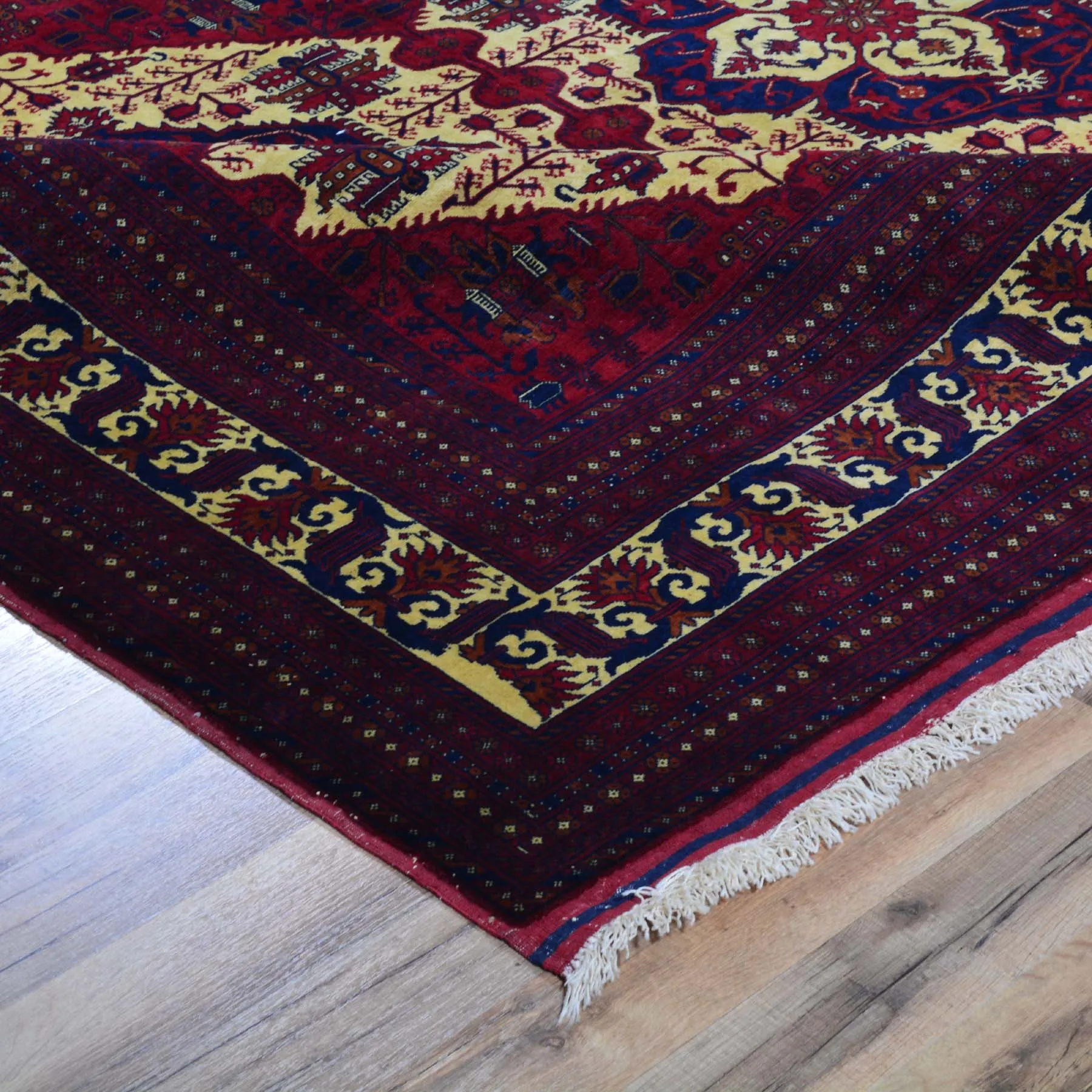 Hand-Knotted Afghan Belgic Turkoman Tribal Wool Rug (Size 6.7 X 9.3) Brral-2655