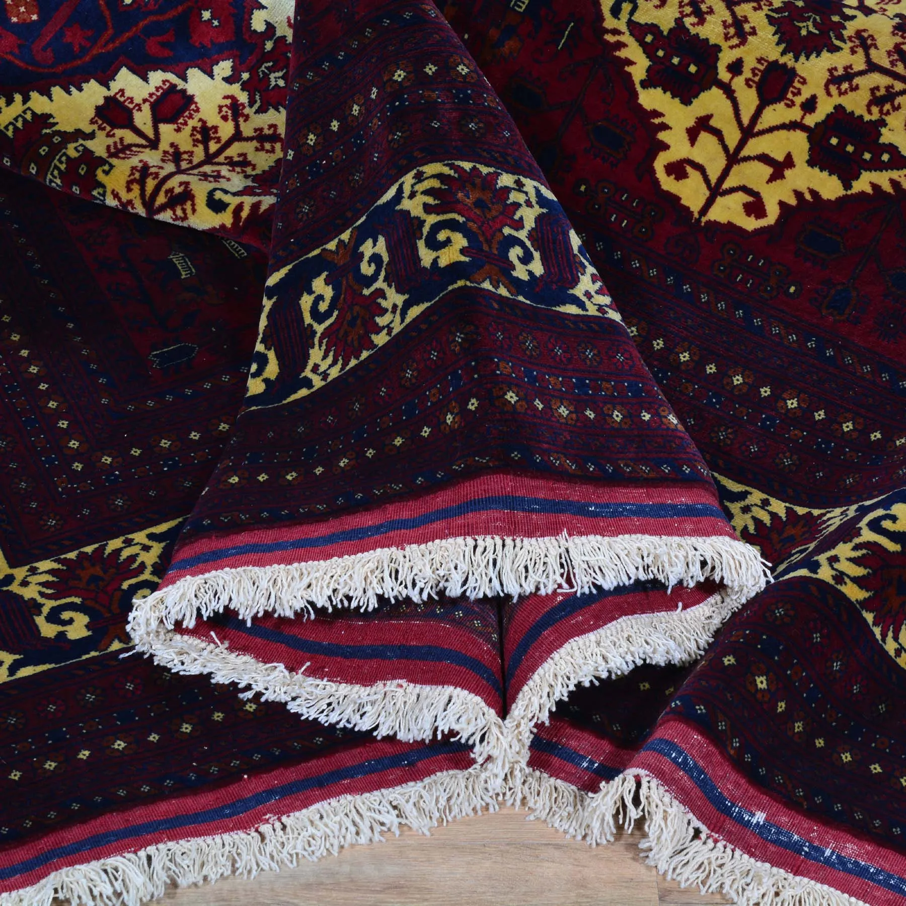 Hand-Knotted Afghan Belgic Turkoman Tribal Wool Rug (Size 6.7 X 9.3) Brral-2655