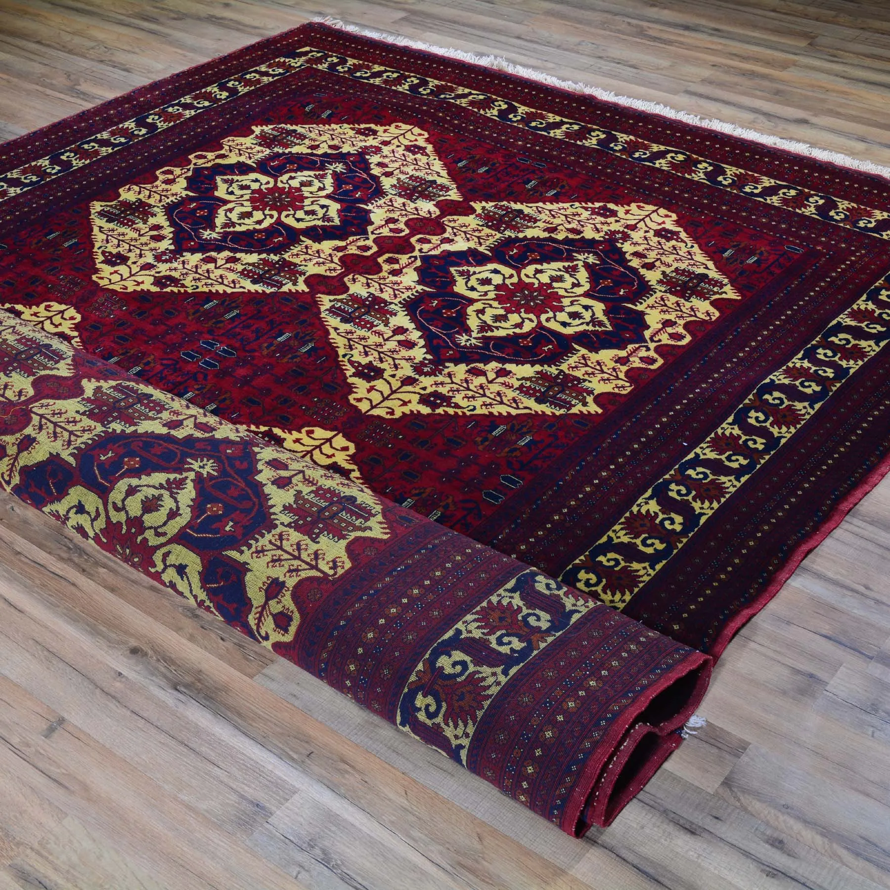 Hand-Knotted Afghan Belgic Turkoman Tribal Wool Rug (Size 6.7 X 9.3) Brral-2655
