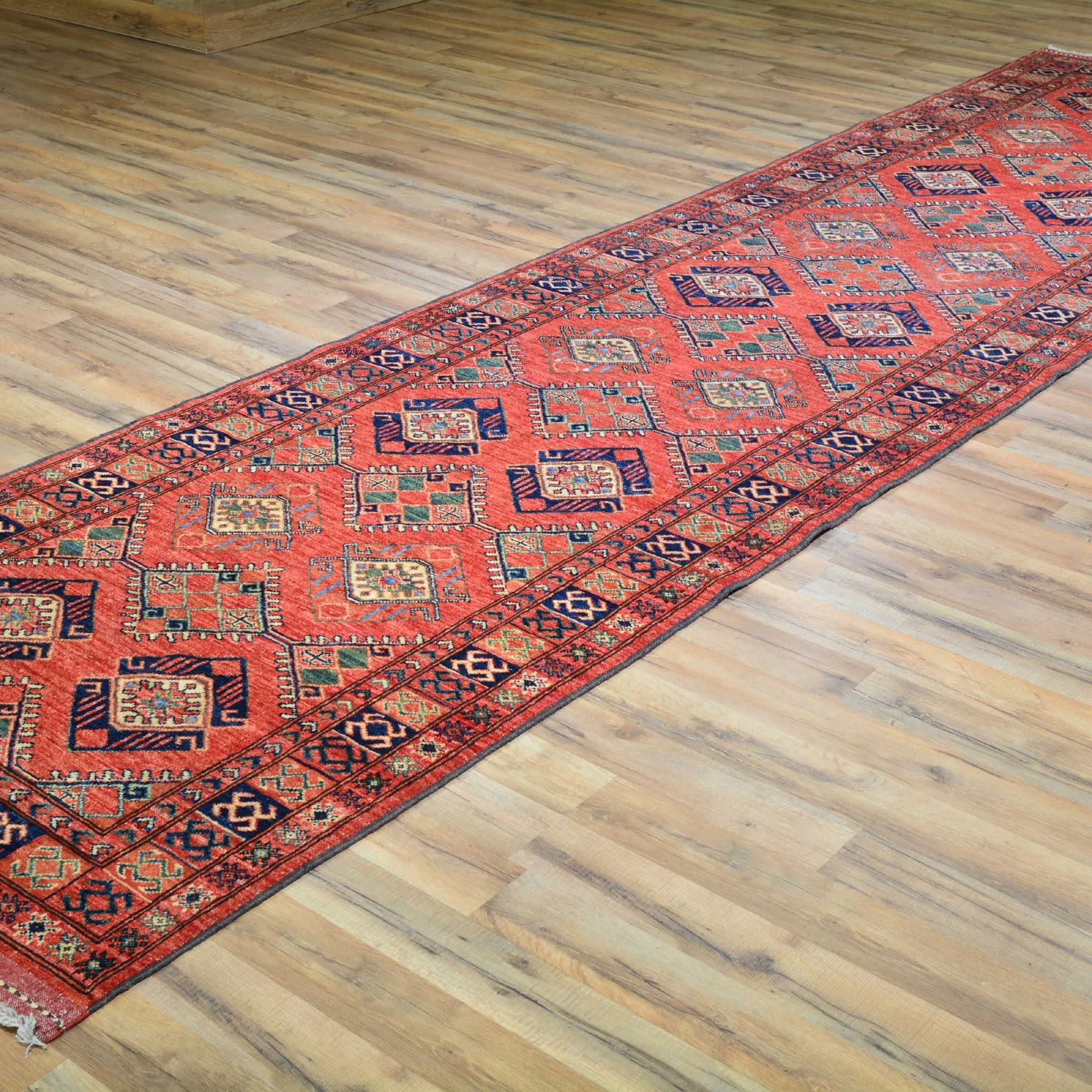 Hand-Knotted Afghan Ersari Design 100% Wool Handmade Rug (Size 3.4 X 13.0) Brrsf-435
