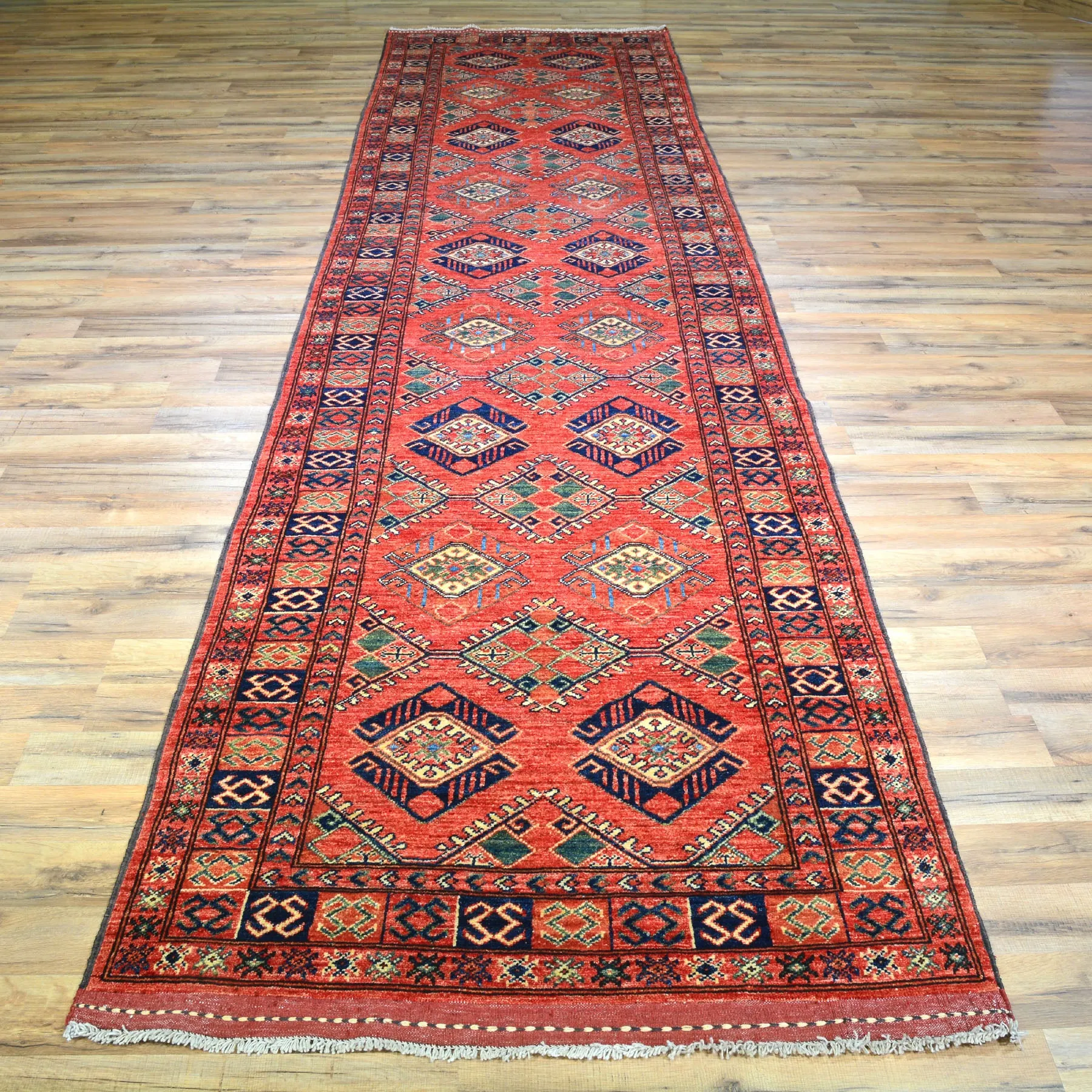 Hand-Knotted Afghan Ersari Design 100% Wool Handmade Rug (Size 3.4 X 13.0) Brrsf-435
