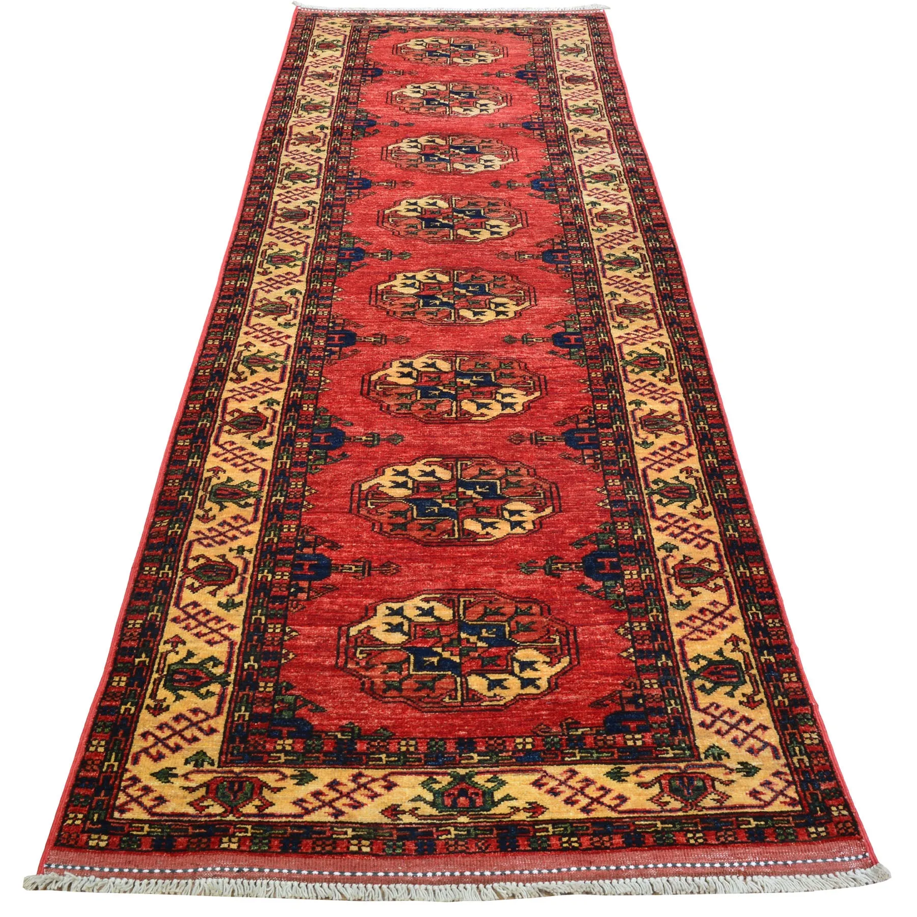 Hand-Knotted Afghan Ersari Elephant Feet Wool Handmade Rug (Size 2.8 X 9.7) Cwral-8676