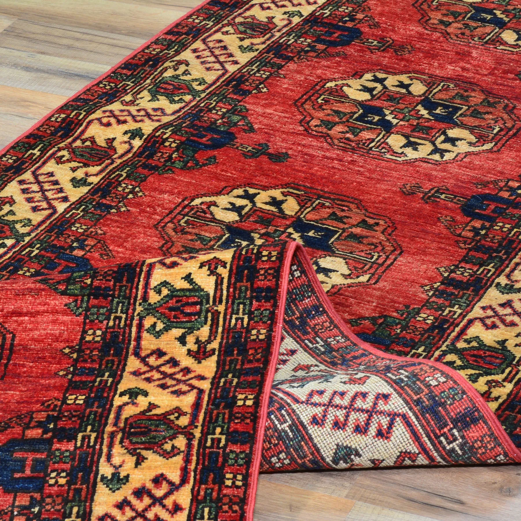 Hand-Knotted Afghan Ersari Elephant Feet Wool Handmade Rug (Size 2.8 X 9.7) Cwral-8676