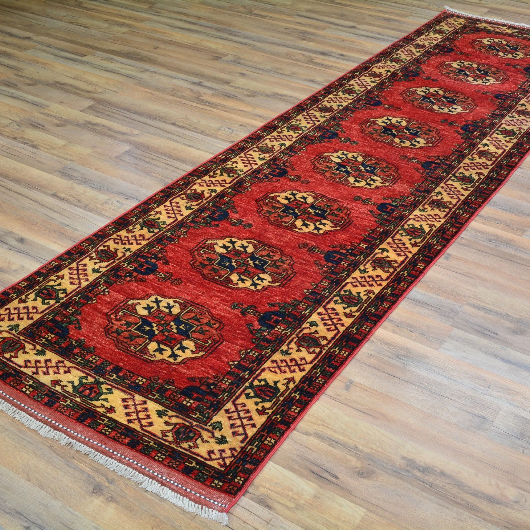 Hand-Knotted Afghan Ersari Elephant Feet Wool Handmade Rug (Size 2.8 X 9.7) Cwral-8676