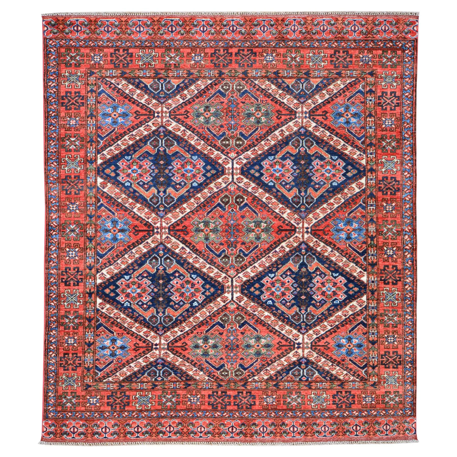 Hand-Knotted Afghan Tribal Handmade Authentic Wool Rug (Size 5.2 X 6.6) Brral-3225