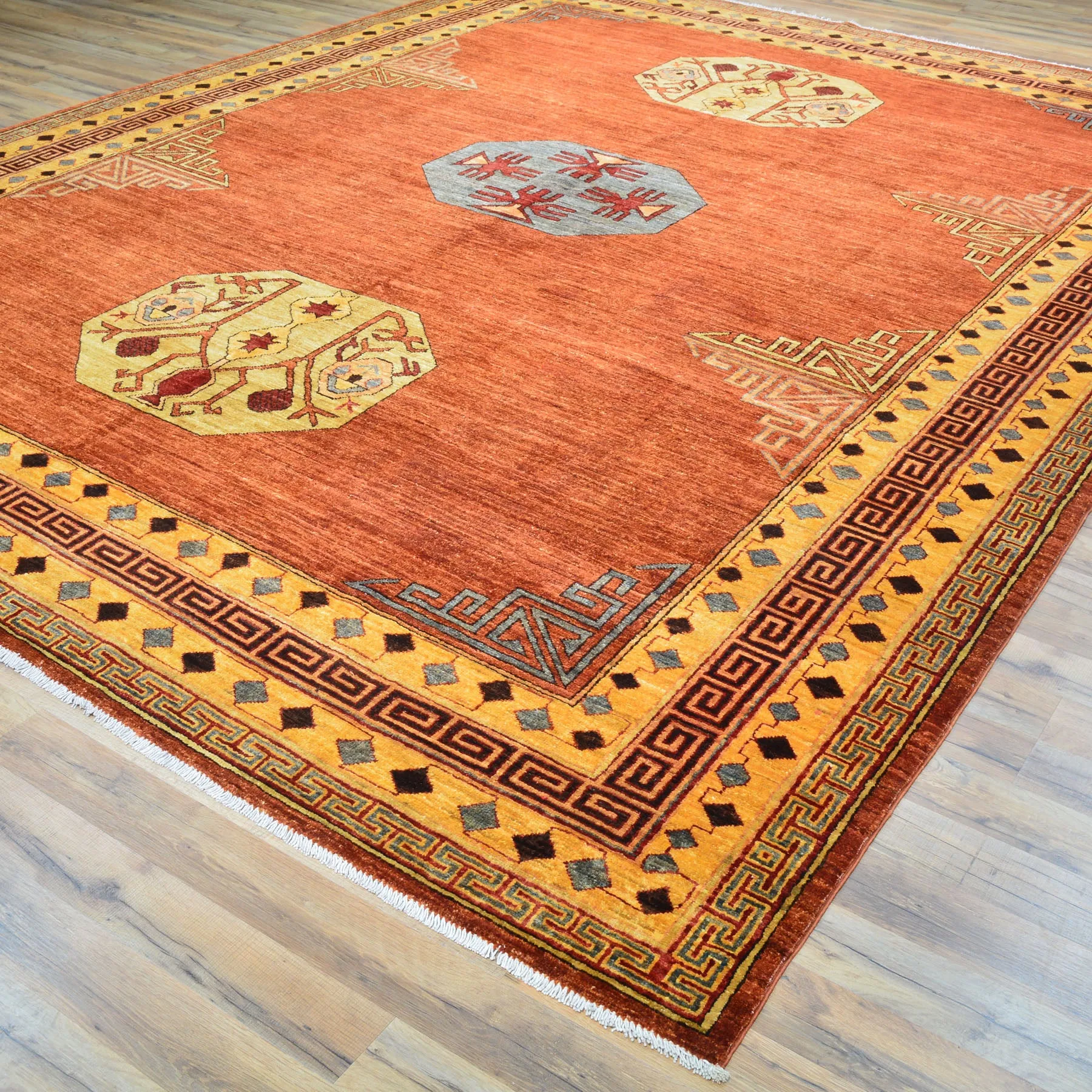 Hand-Knotted Afghan Tribal Khotan Design Wool Rug (Size 8.11 X 11.6) Cwral-9600