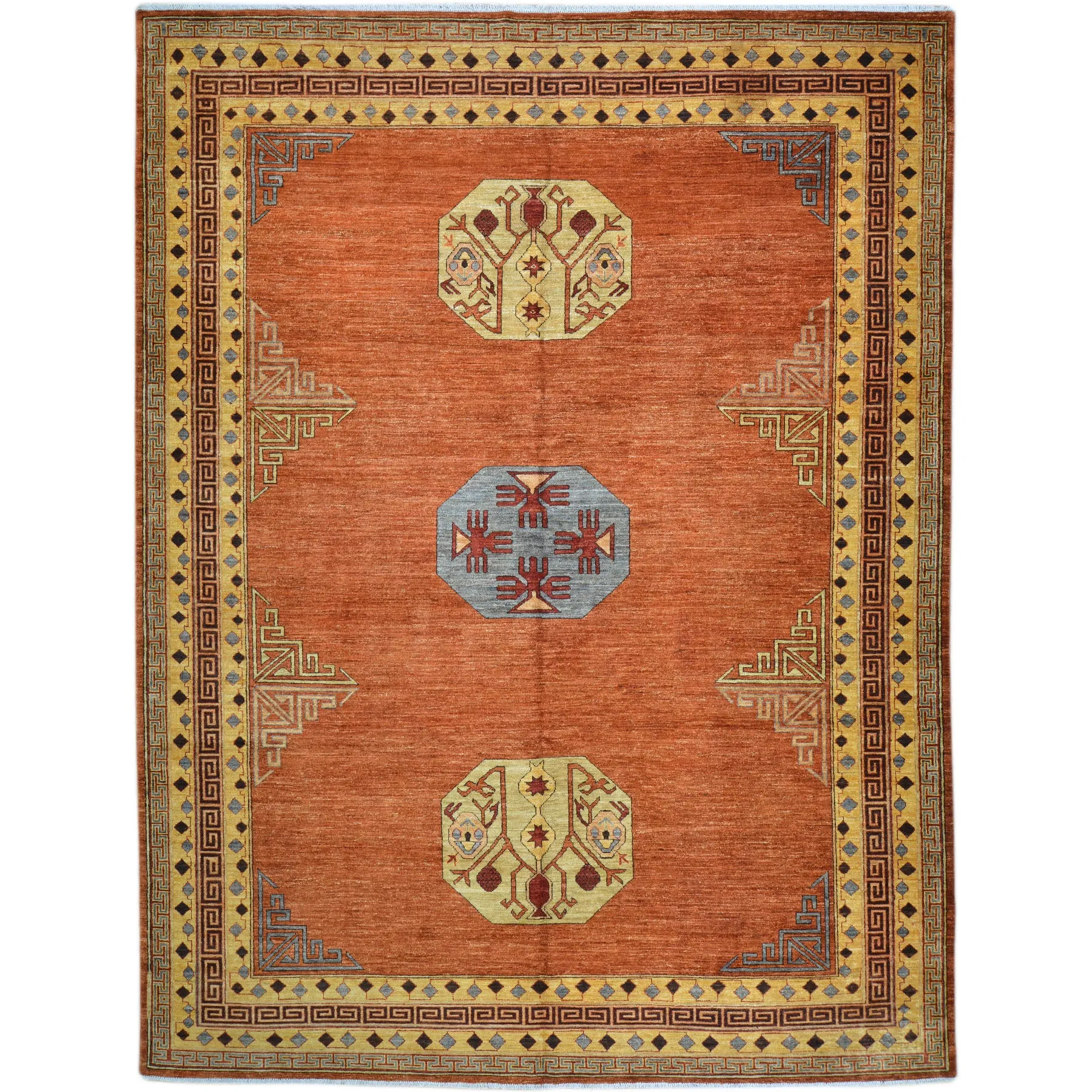 Hand-Knotted Afghan Tribal Khotan Design Wool Rug (Size 8.11 X 11.6) Cwral-9600