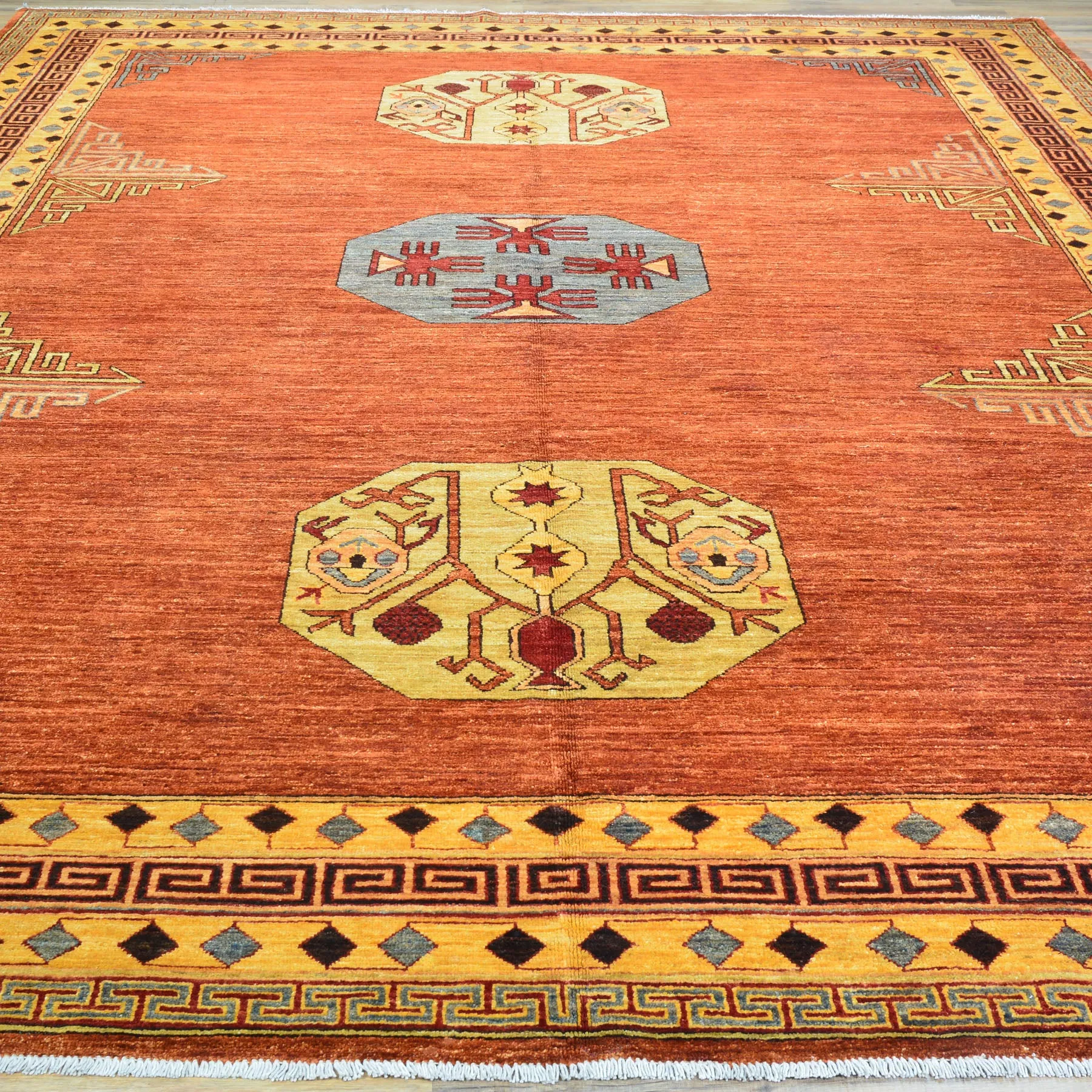 Hand-Knotted Afghan Tribal Khotan Design Wool Rug (Size 8.11 X 11.6) Cwral-9600
