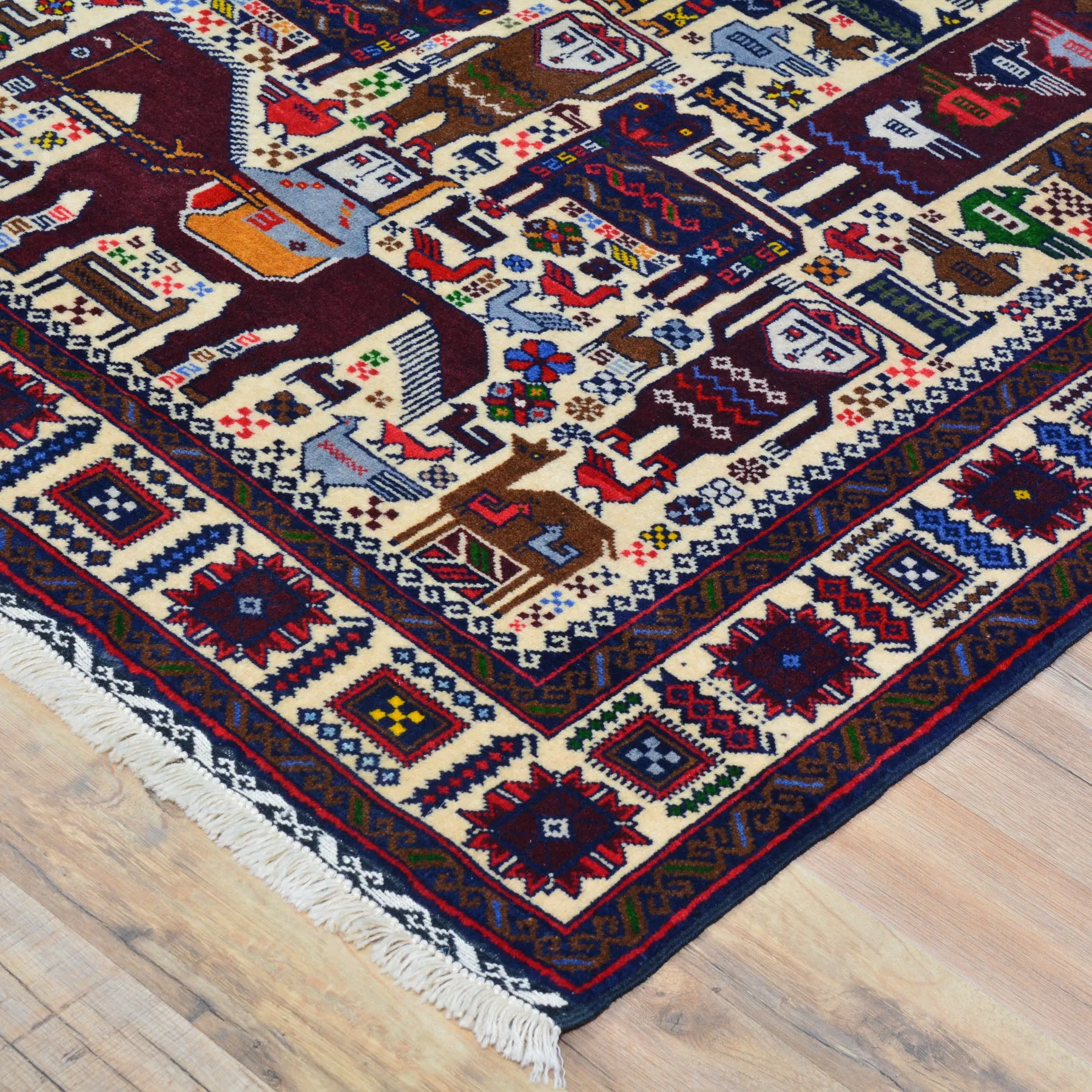 Hand-Knotted Afghan Tribal Pictorial Design Wool Handmade Rug (Size 3.9 X 6.2) Cwral-9117