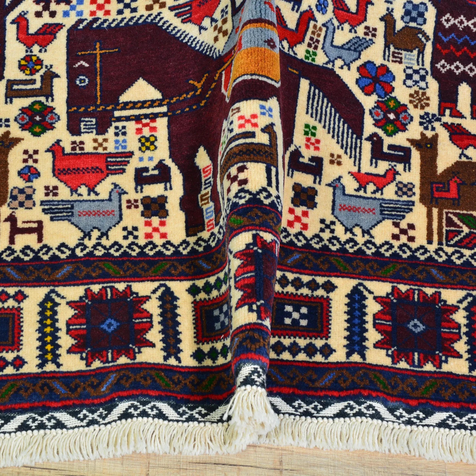 Hand-Knotted Afghan Tribal Pictorial Design Wool Handmade Rug (Size 3.9 X 6.2) Cwral-9117