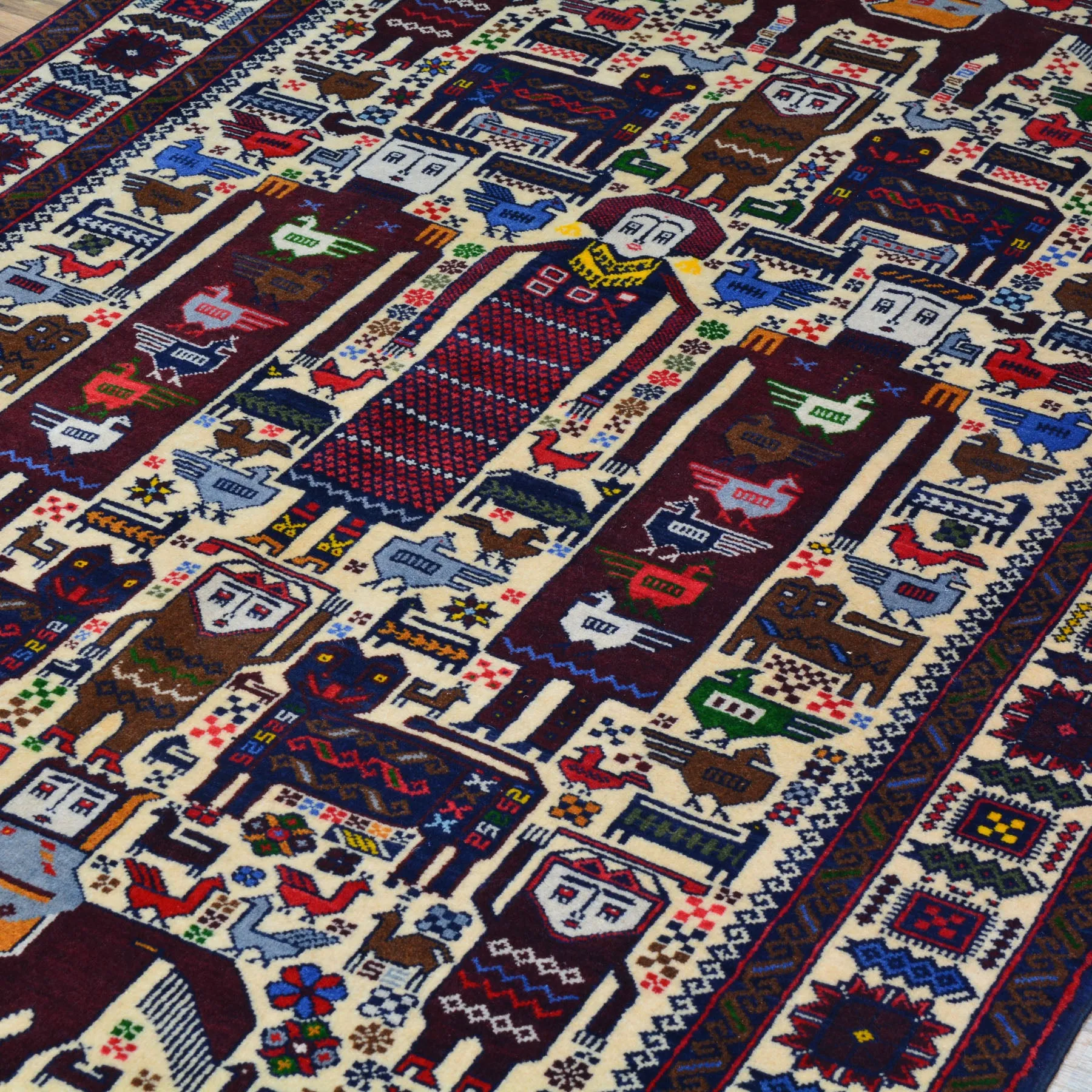 Hand-Knotted Afghan Tribal Pictorial Design Wool Handmade Rug (Size 3.9 X 6.2) Cwral-9117