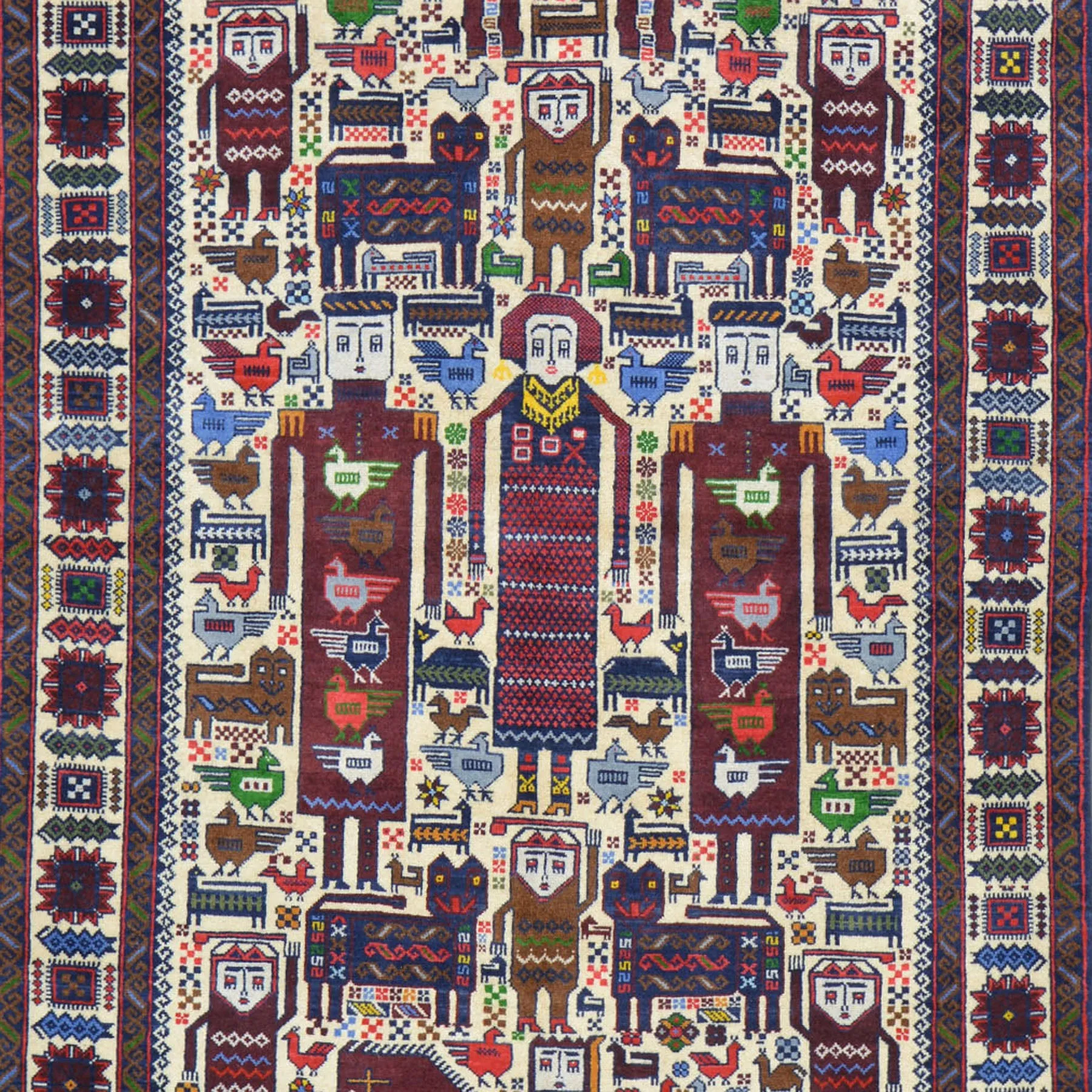 Hand-Knotted Afghan Tribal Pictorial Design Wool Handmade Rug (Size 3.9 X 6.2) Cwral-9117