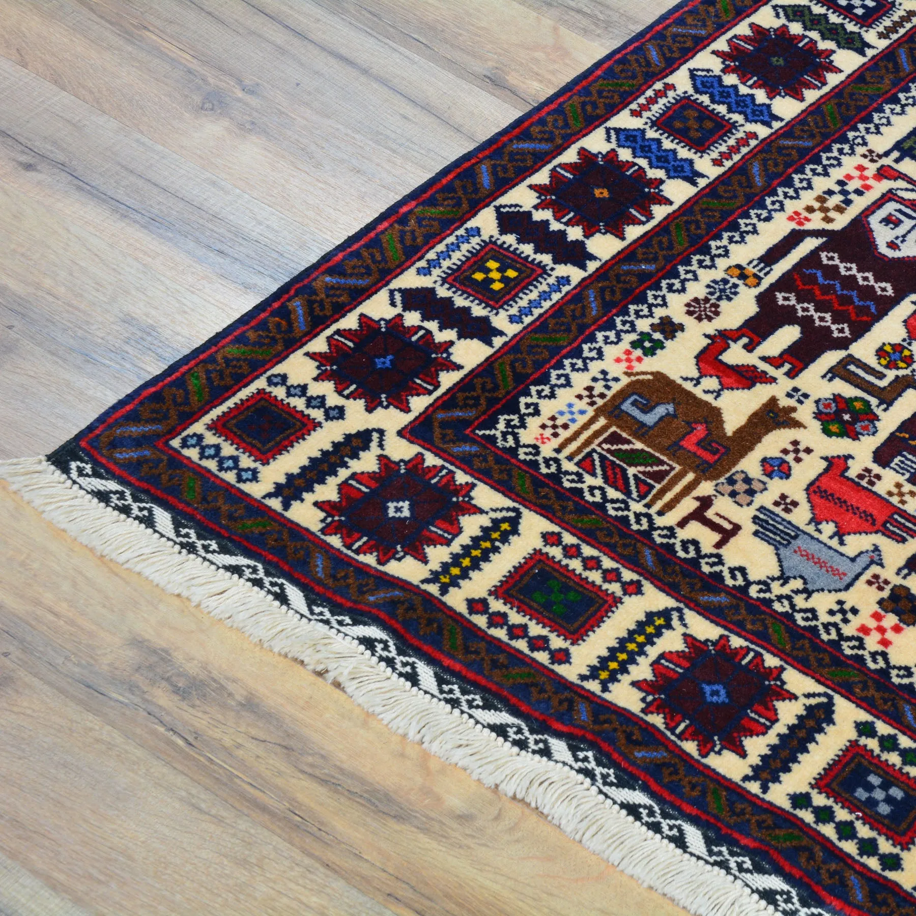 Hand-Knotted Afghan Tribal Pictorial Design Wool Handmade Rug (Size 3.9 X 6.2) Cwral-9117