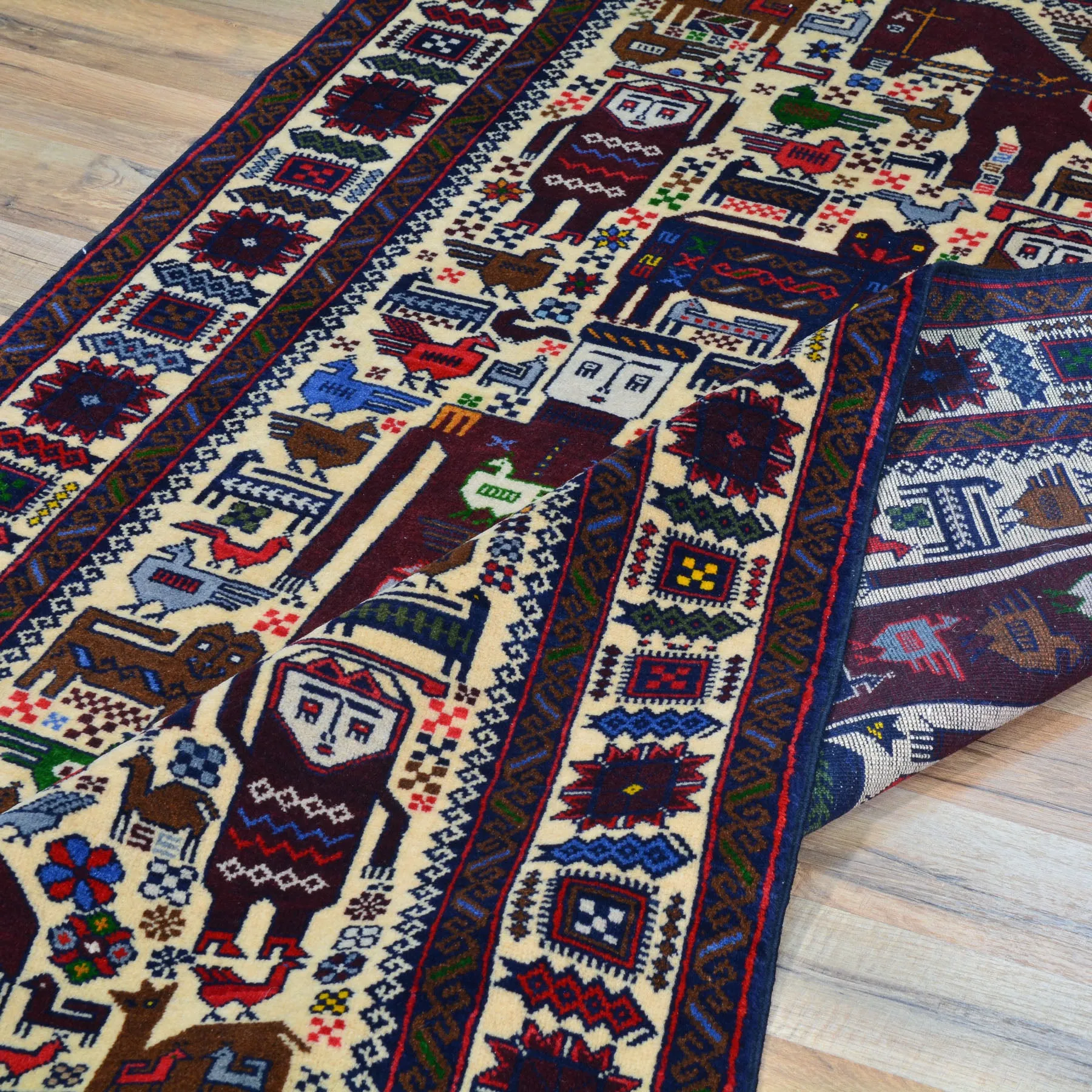 Hand-Knotted Afghan Tribal Pictorial Design Wool Handmade Rug (Size 3.9 X 6.2) Cwral-9117