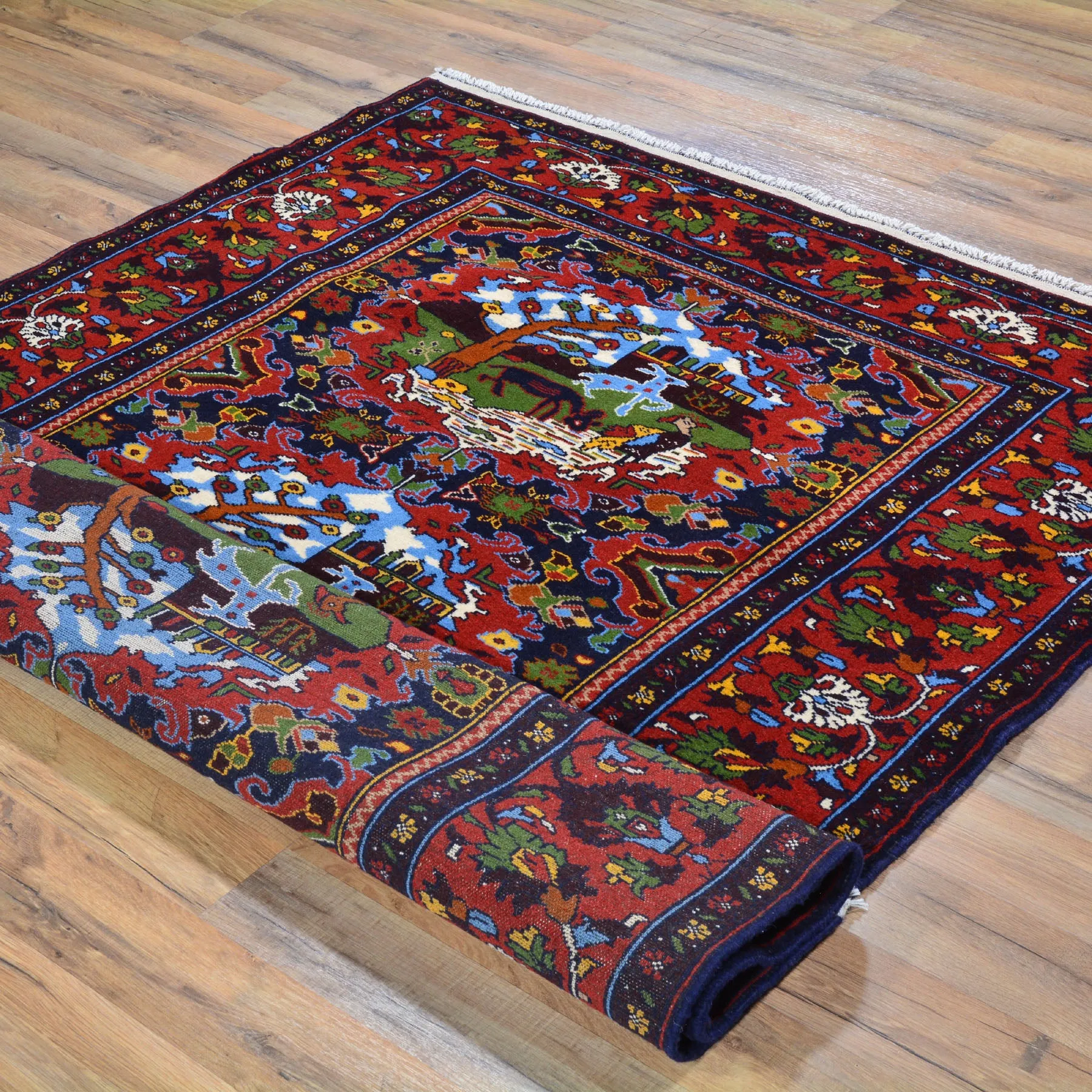 Hand-Knotted Afghan Tribal Pictorial Handmade Wool Rug (Size 4.2 X 6.1) Brral-4884