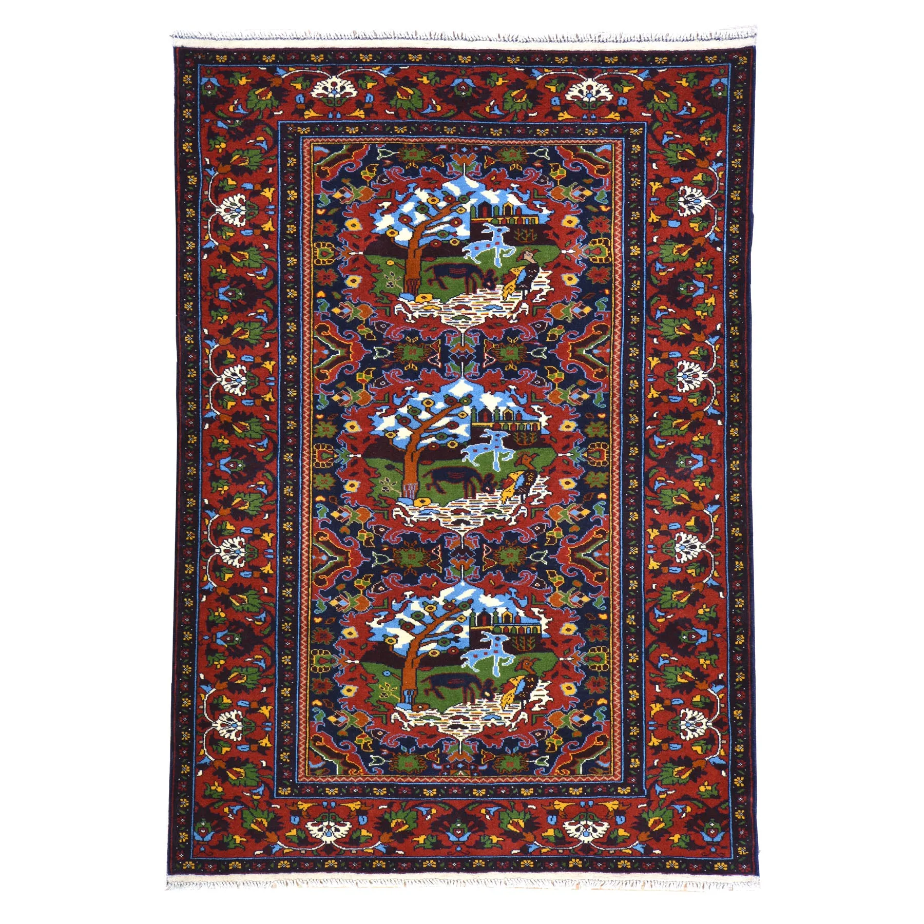 Hand-Knotted Afghan Tribal Pictorial Handmade Wool Rug (Size 4.2 X 6.1) Brral-4884