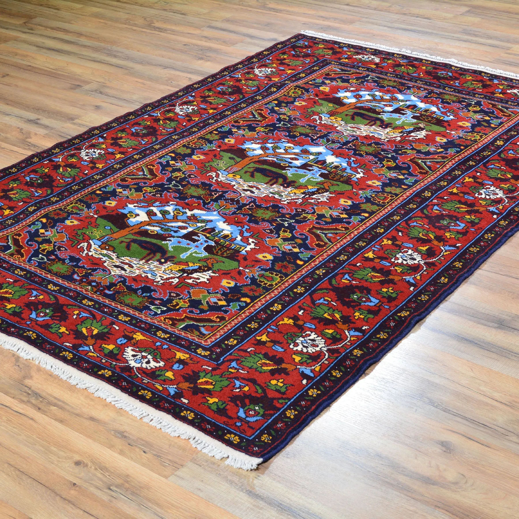 Hand-Knotted Afghan Tribal Pictorial Handmade Wool Rug (Size 4.2 X 6.1) Brral-4884
