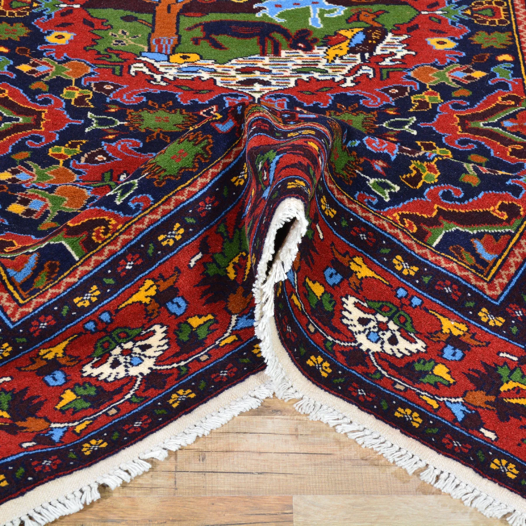 Hand-Knotted Afghan Tribal Pictorial Handmade Wool Rug (Size 4.2 X 6.1) Brral-4884