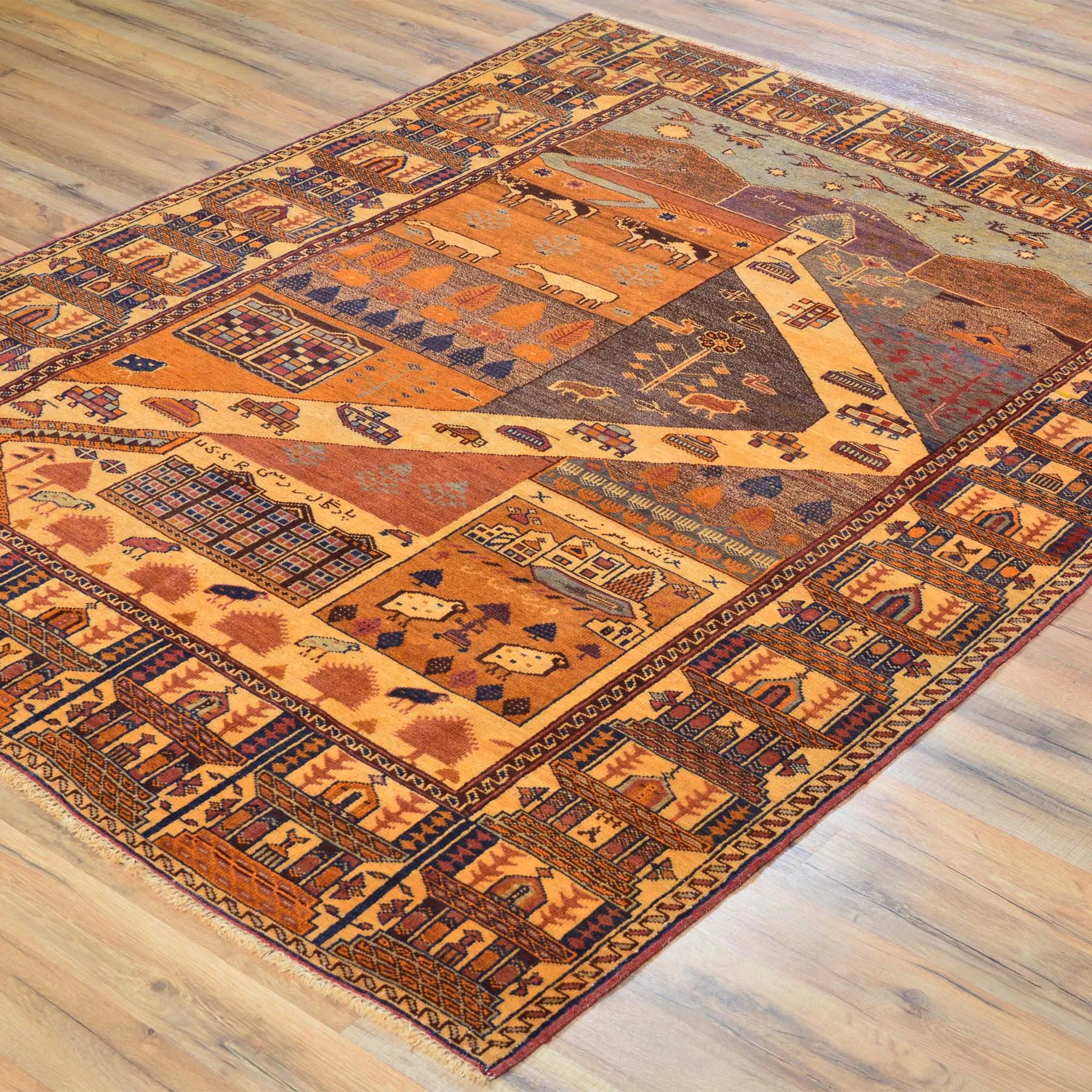 Hand-Knotted Afghan Tribal Pictorial Handmade Wool Rug (Size 4.8 X 6.0) Brral-6510