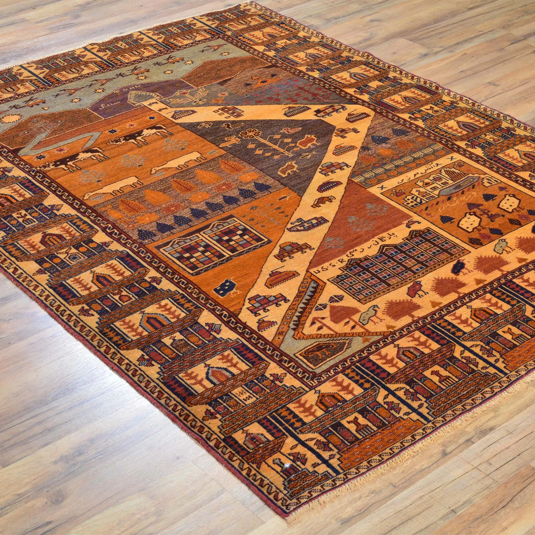 Hand-Knotted Afghan Tribal Pictorial Handmade Wool Rug (Size 4.8 X 6.0) Brral-6510