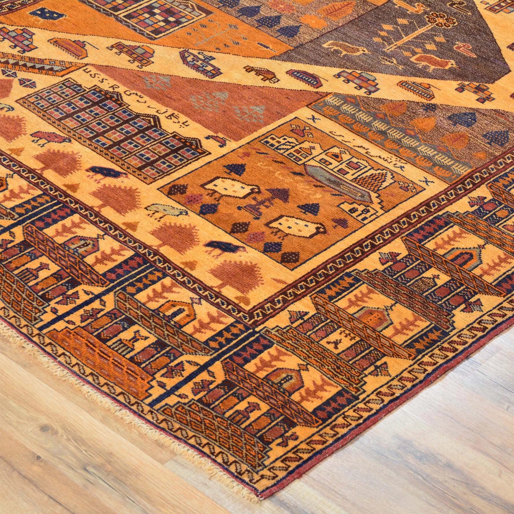 Hand-Knotted Afghan Tribal Pictorial Handmade Wool Rug (Size 4.8 X 6.0) Brral-6510