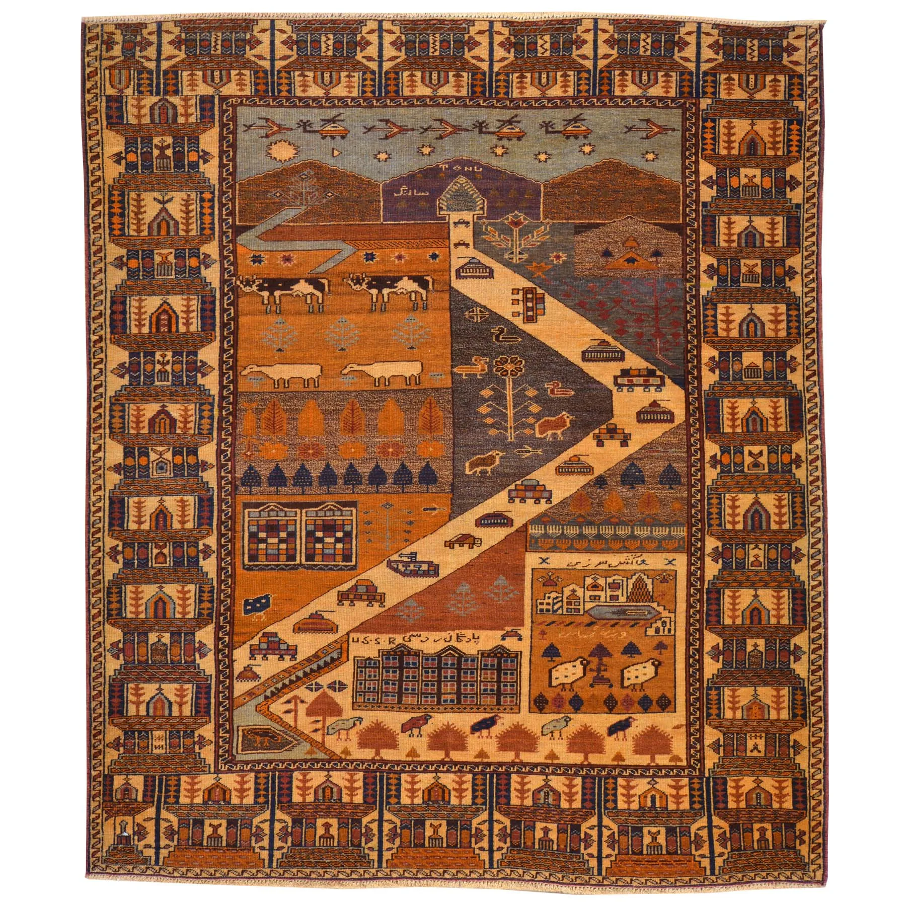 Hand-Knotted Afghan Tribal Pictorial Handmade Wool Rug (Size 4.8 X 6.0) Brral-6510