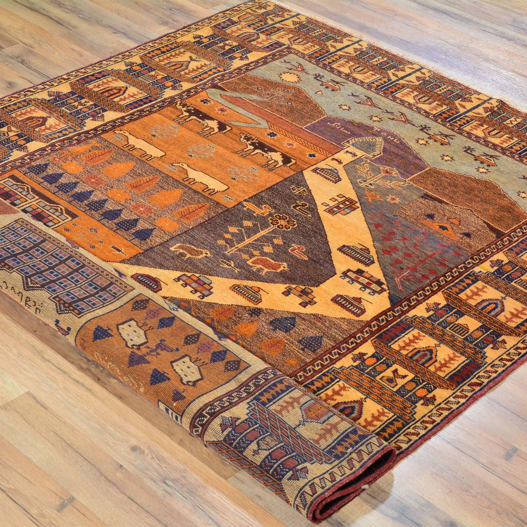 Hand-Knotted Afghan Tribal Pictorial Handmade Wool Rug (Size 4.8 X 6.0) Brral-6510