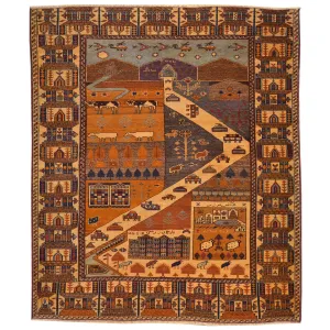 Hand-Knotted Afghan Tribal Pictorial Handmade Wool Rug (Size 4.8 X 6.0) Brral-6510