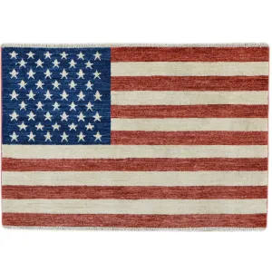 Hand-Knotted American Flag Handmade Wool Rug (Size 2.6 X 4.0) Cwral-7011