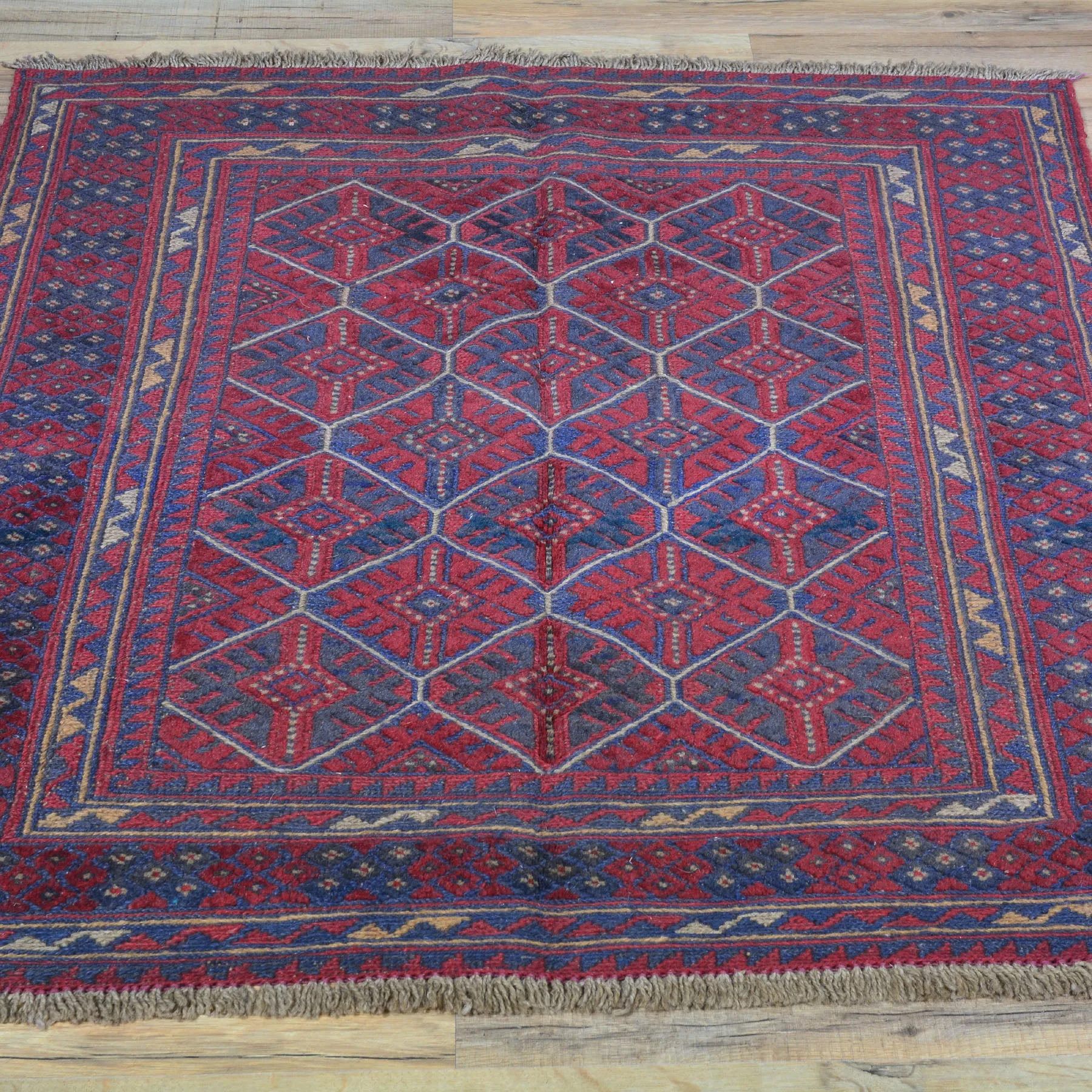 Hand-Knotted And Soumak Oriental Tribal Afghan Wool Handmade Rug (Size 3.7 X 4.3) Brral-3570