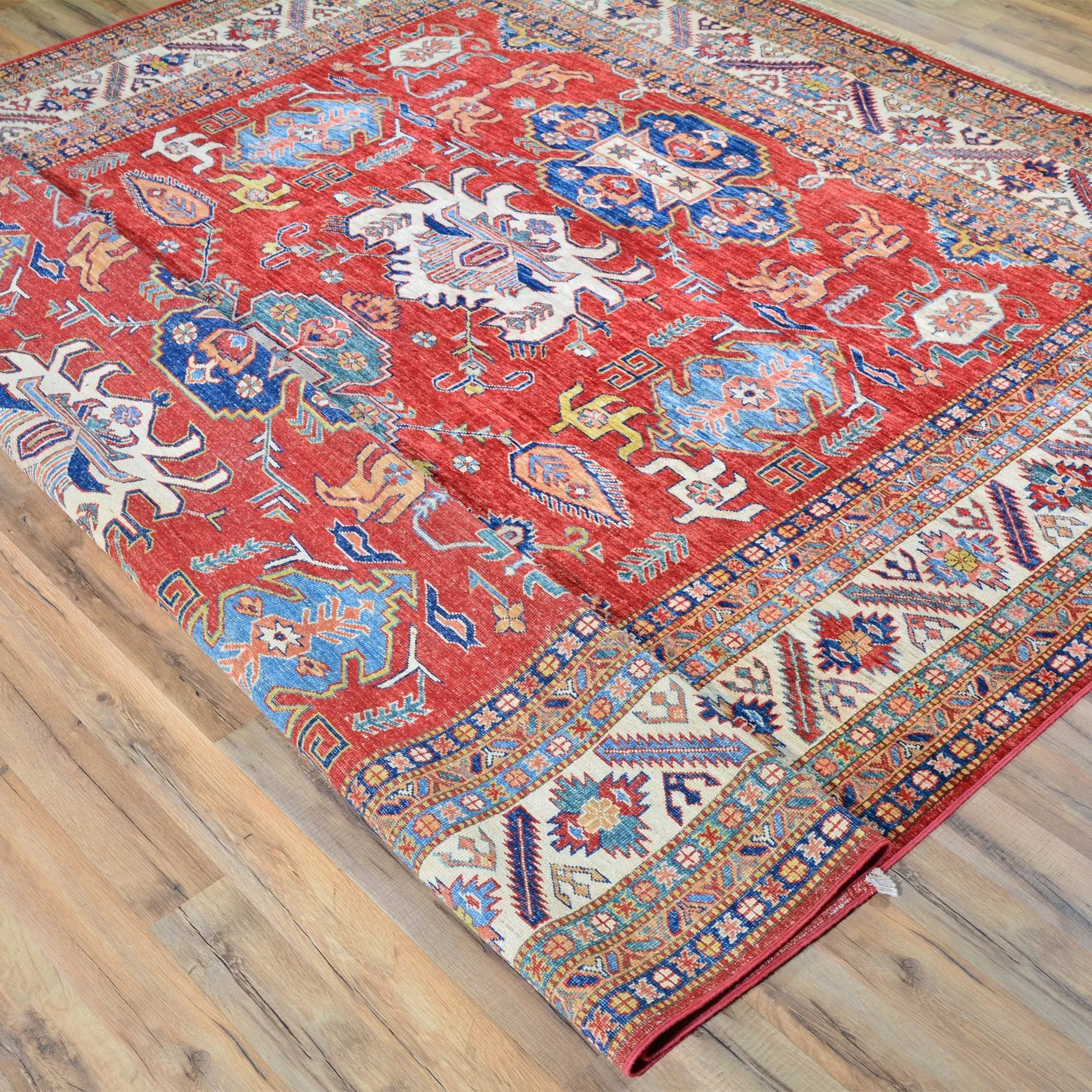Hand-Knotted Caucasian Design Tribal Super Kazak Wool Rug (Size 8.0 X 10.0) Brral-6339