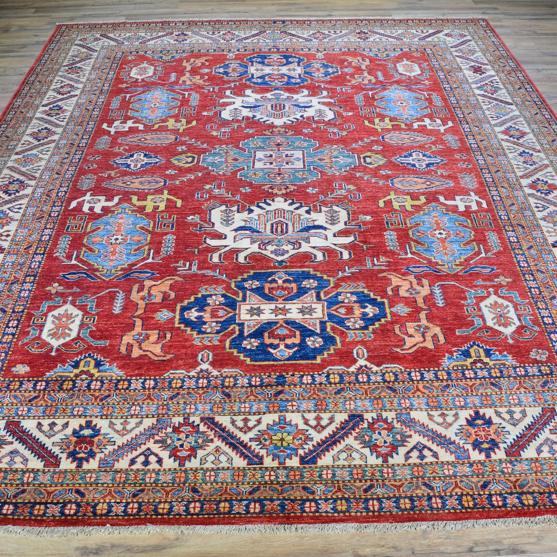 Hand-Knotted Caucasian Design Tribal Super Kazak Wool Rug (Size 8.0 X 10.0) Brral-6339