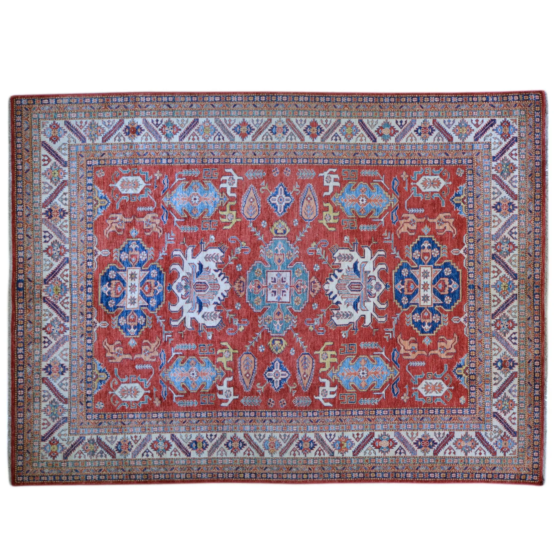 Hand-Knotted Caucasian Design Tribal Super Kazak Wool Rug (Size 8.0 X 10.0) Brral-6339