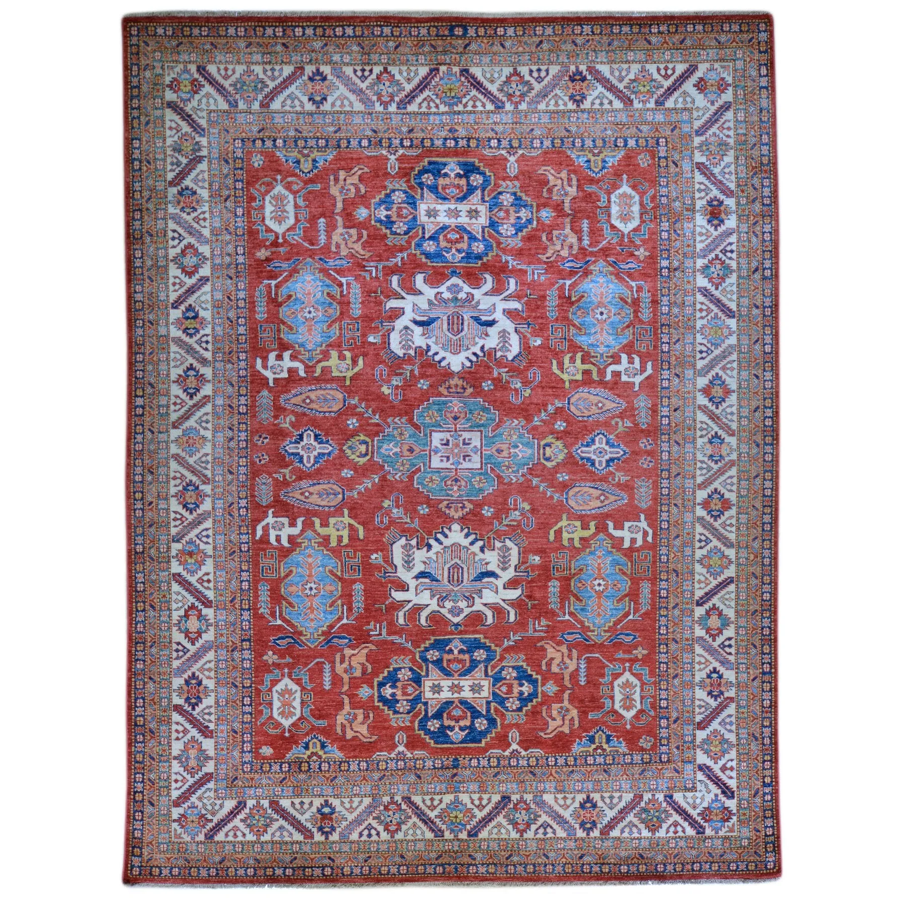 Hand-Knotted Caucasian Design Tribal Super Kazak Wool Rug (Size 8.0 X 10.0) Brral-6339