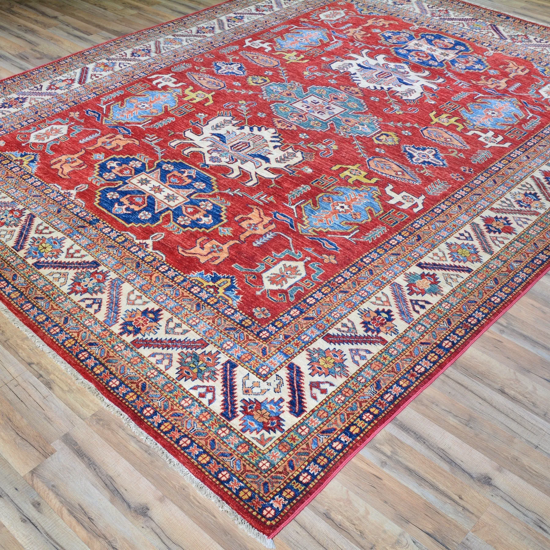 Hand-Knotted Caucasian Design Tribal Super Kazak Wool Rug (Size 8.0 X 10.0) Brral-6339