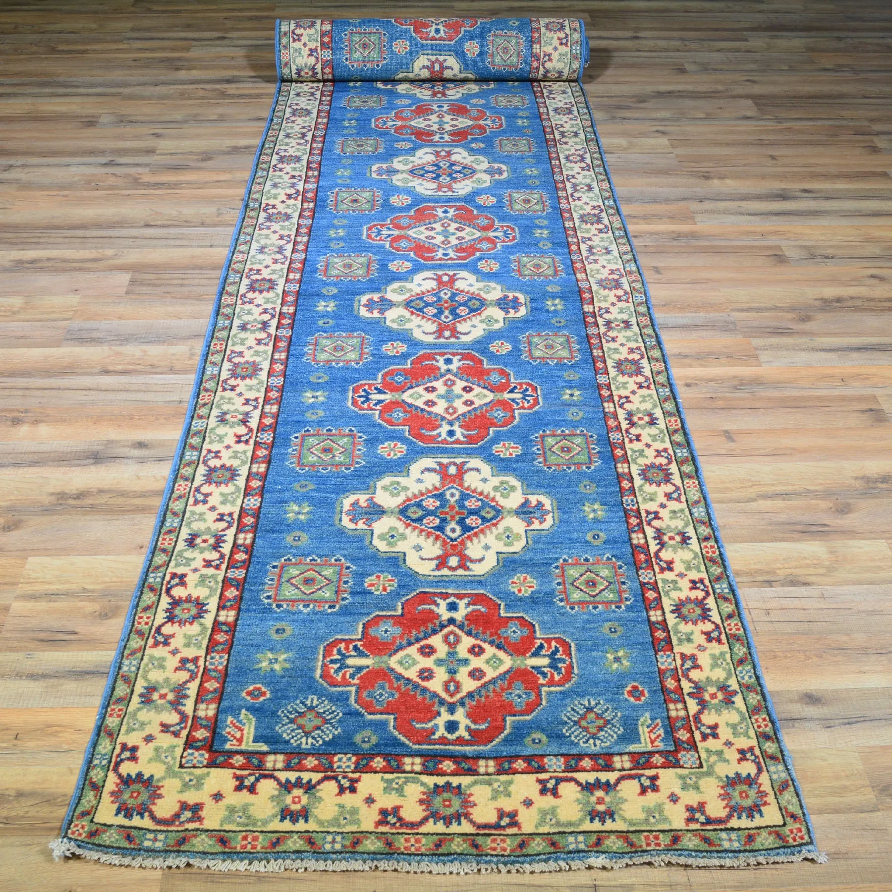Hand-Knotted Caucasian Kazak Design Handmade Wool Rug (Size 2.9 X 17.6) Cwral-417