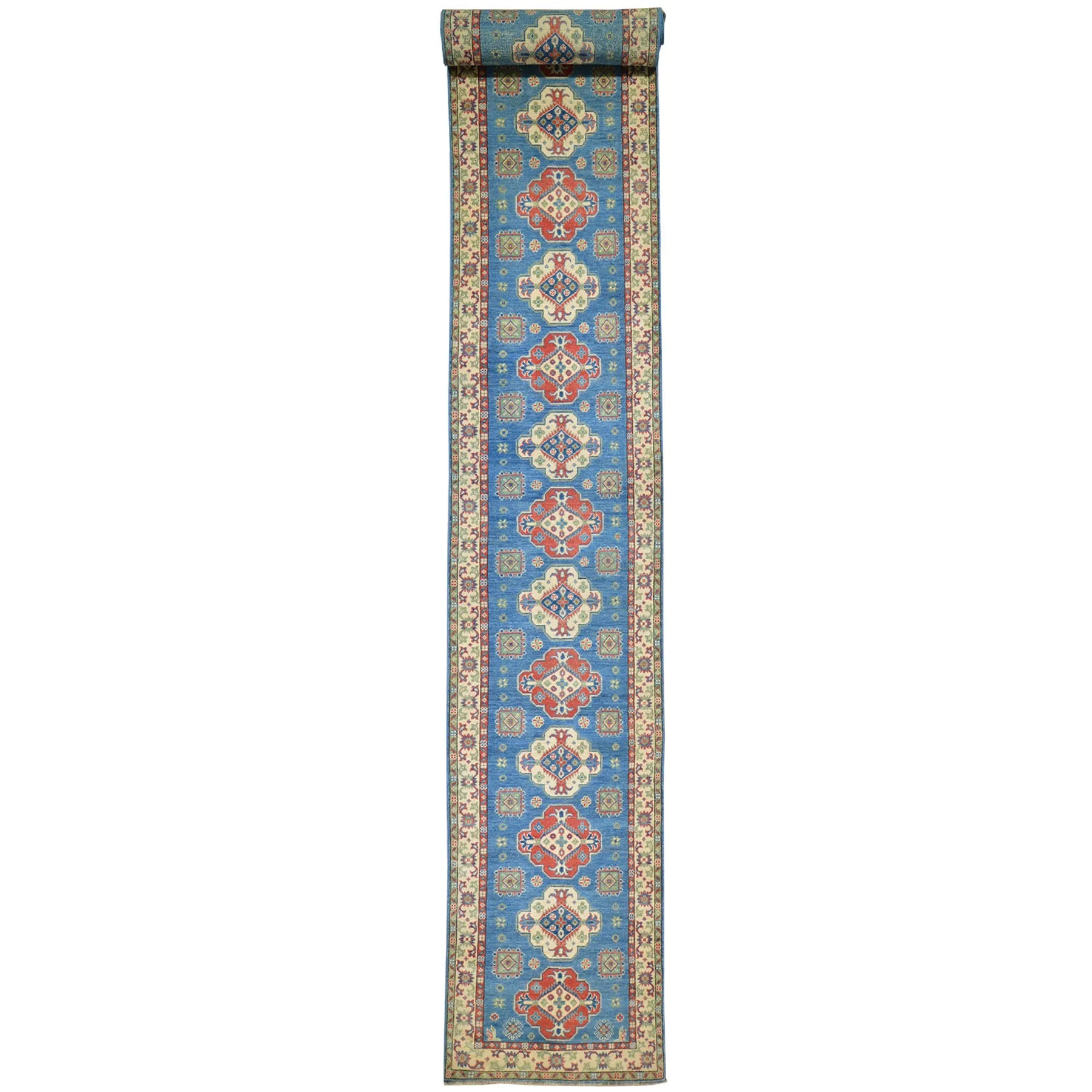 Hand-Knotted Caucasian Kazak Design Handmade Wool Rug (Size 2.9 X 17.6) Cwral-417
